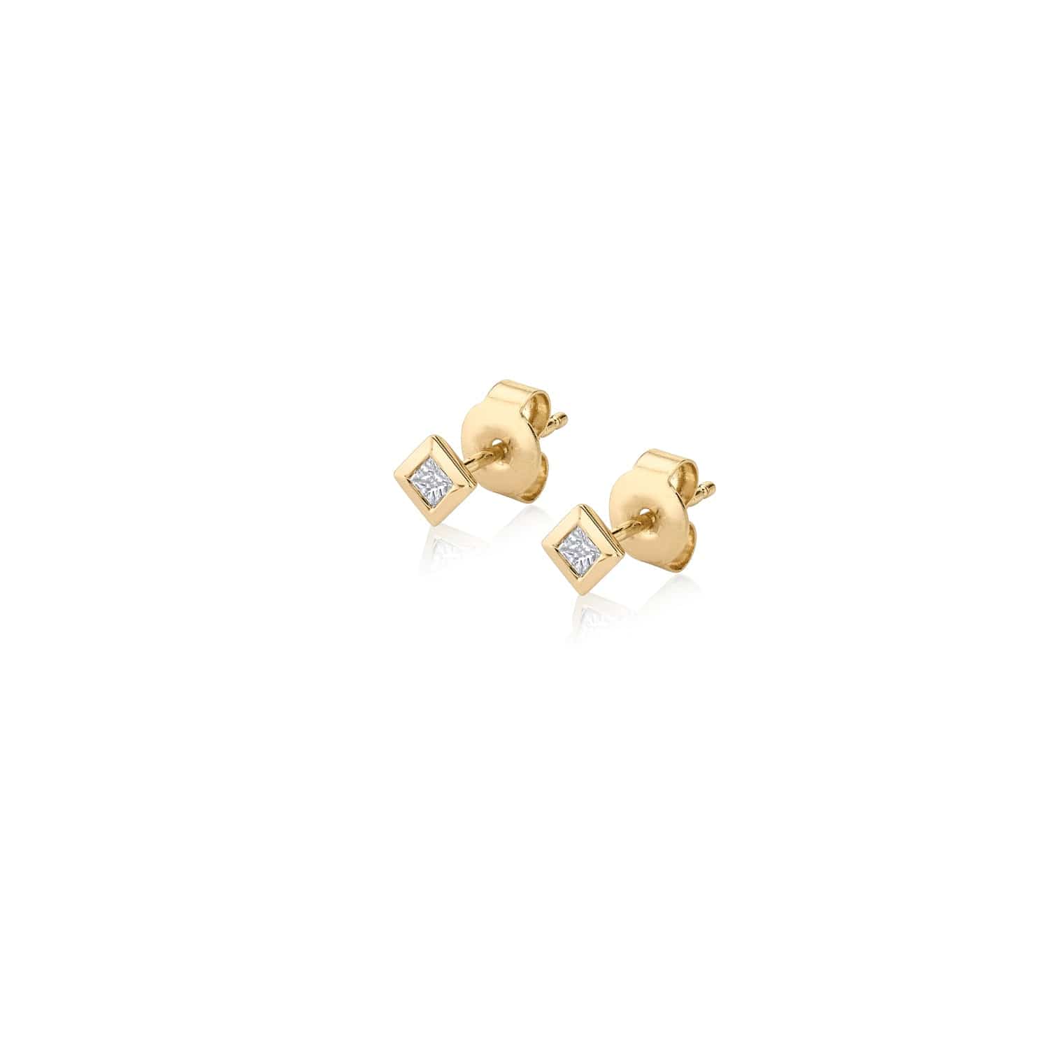 MICHAEL M Earrings 14K Yellow Gold Princess Bezel Stud Earrings ER418YG