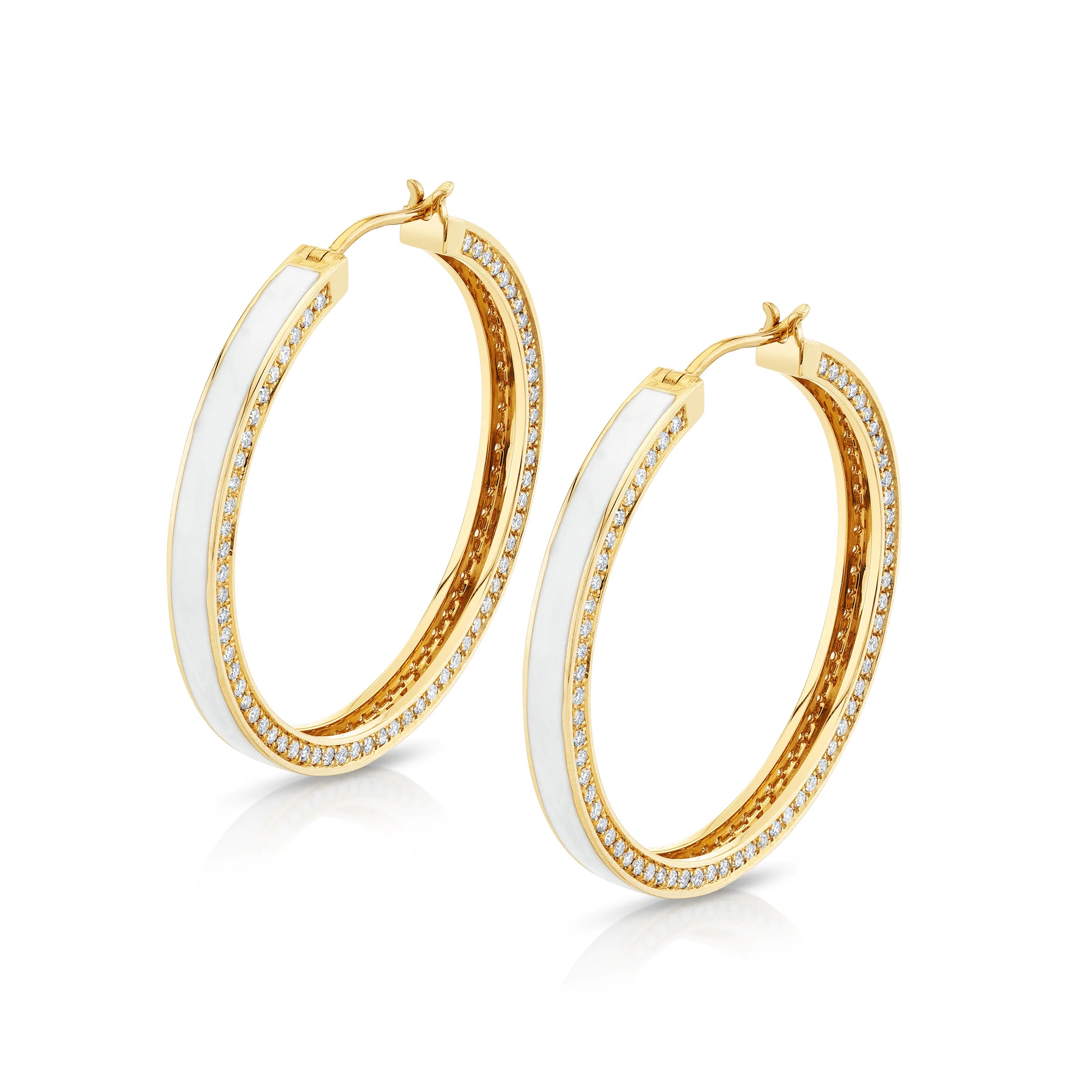 MICHAEL M Earrings 14k Yellow Gold / White Chroma Pavé Edge Hoop Earrings ER481