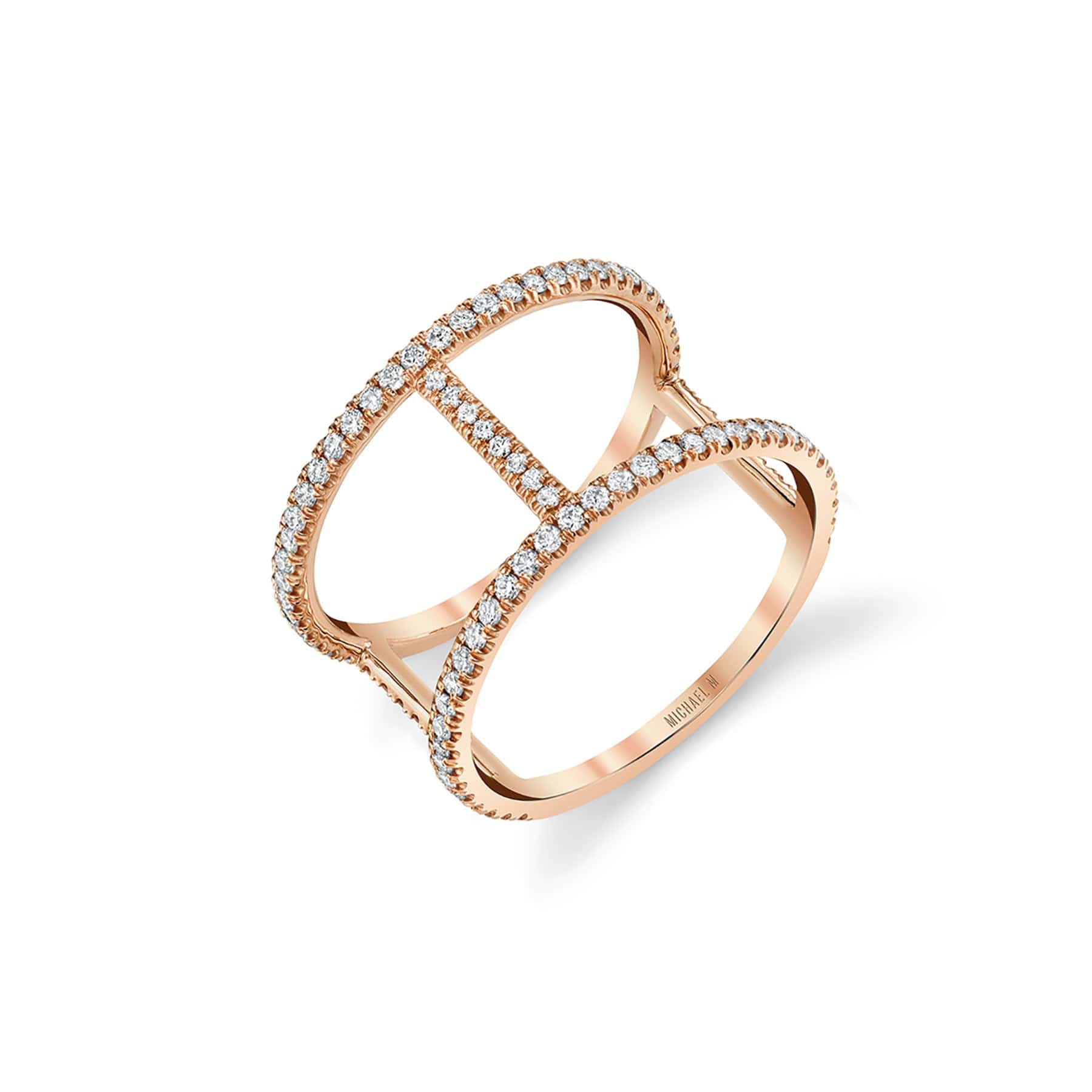 MICHAEL M Fashion Rings 14K Rose Gold / 4 Double Bar Diamond Ring F332-RG4