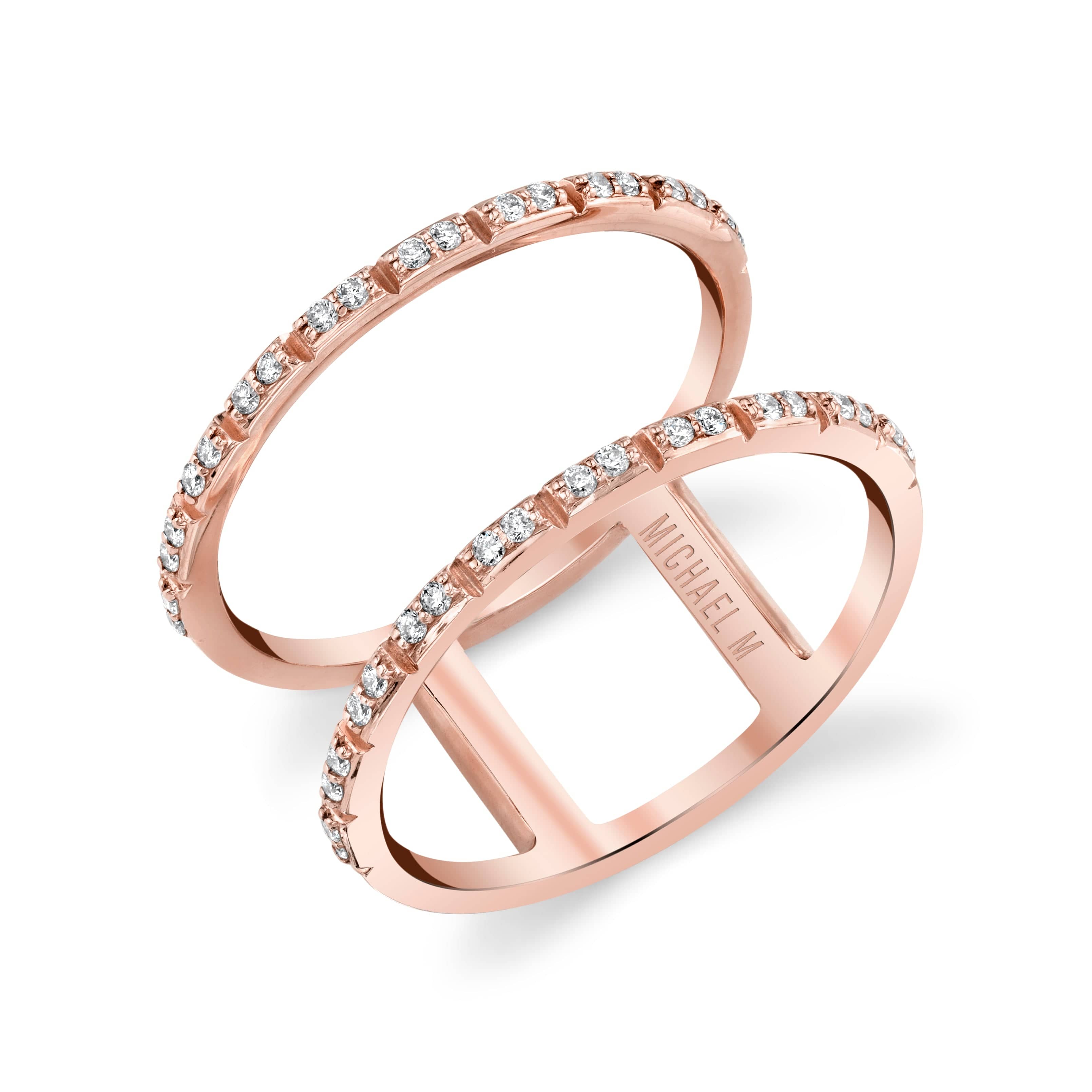 MICHAEL M Fashion Rings 14K Rose Gold / 4 Double Diamond Band F318-RG4