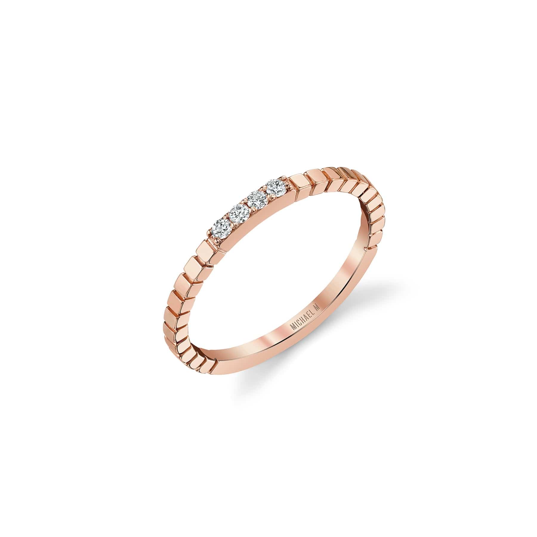 MICHAEL M Fashion Rings 14K Rose Gold / 4 Etched  Four Diamond Band B326-RG4
