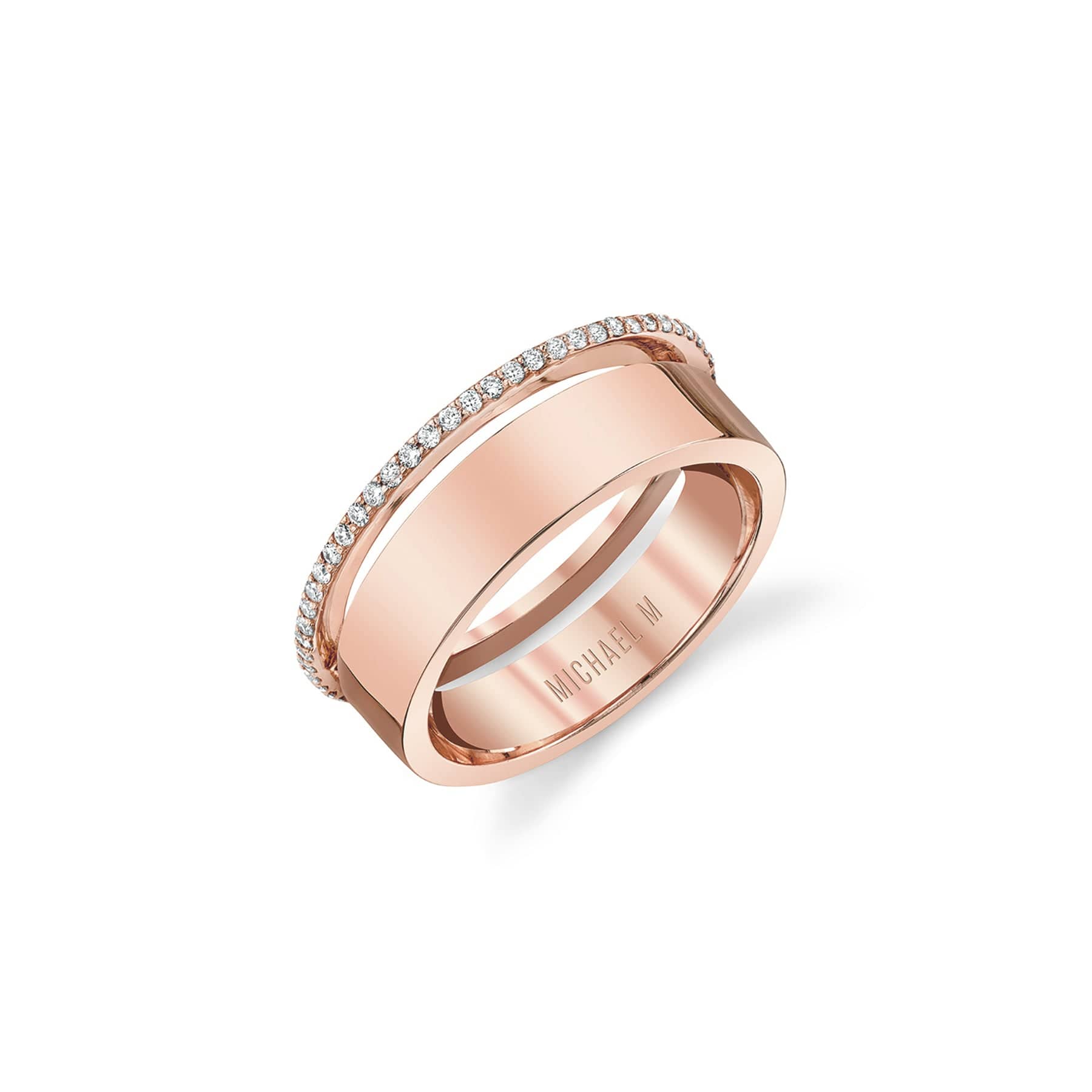 MICHAEL M Fashion Rings 14K Rose Gold / 4 Metal and Diamond Dual Band B325-RG4