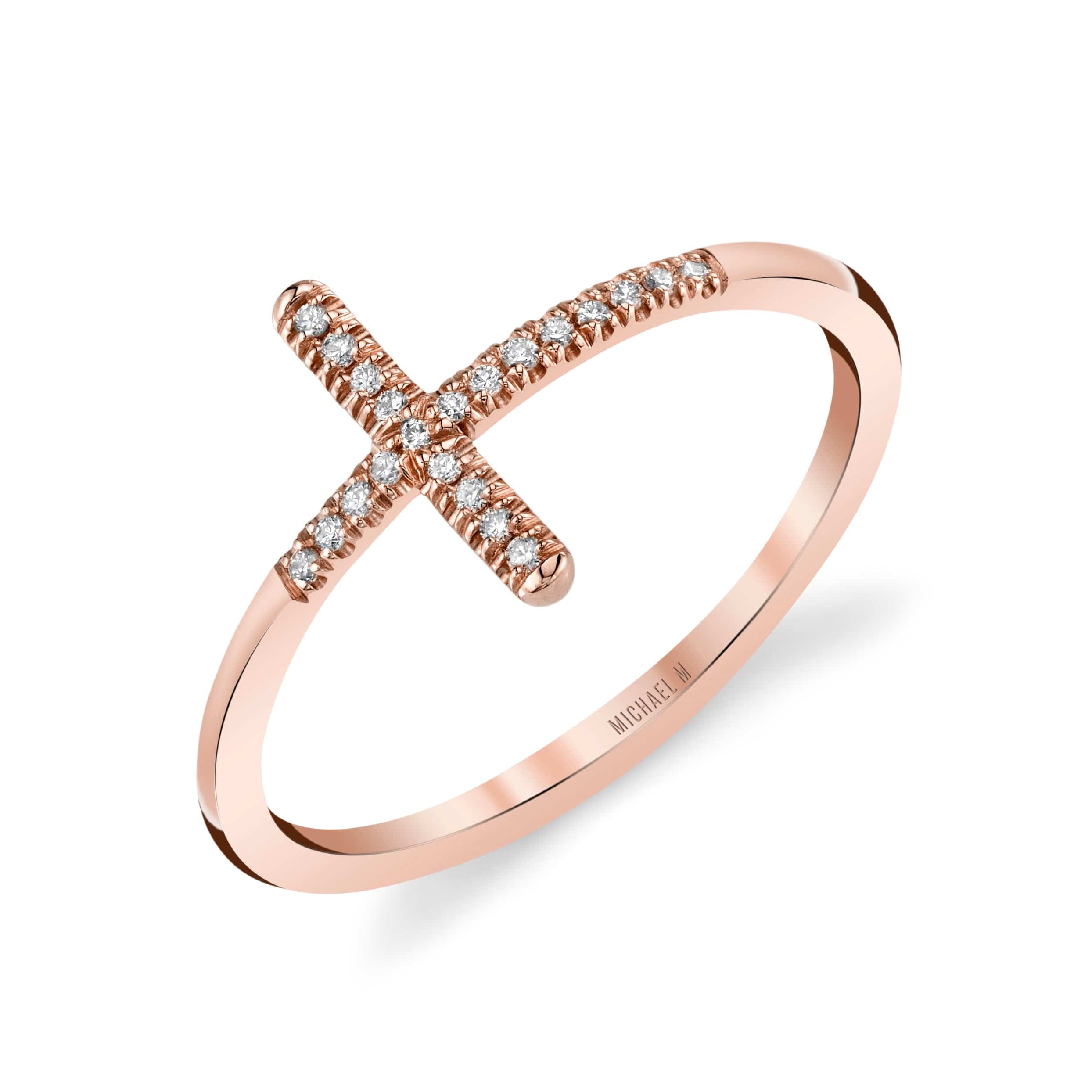 MICHAEL M Fashion Rings 14K Rose Gold / 6.5 Diamond Cross Ring F330-RG6.5
