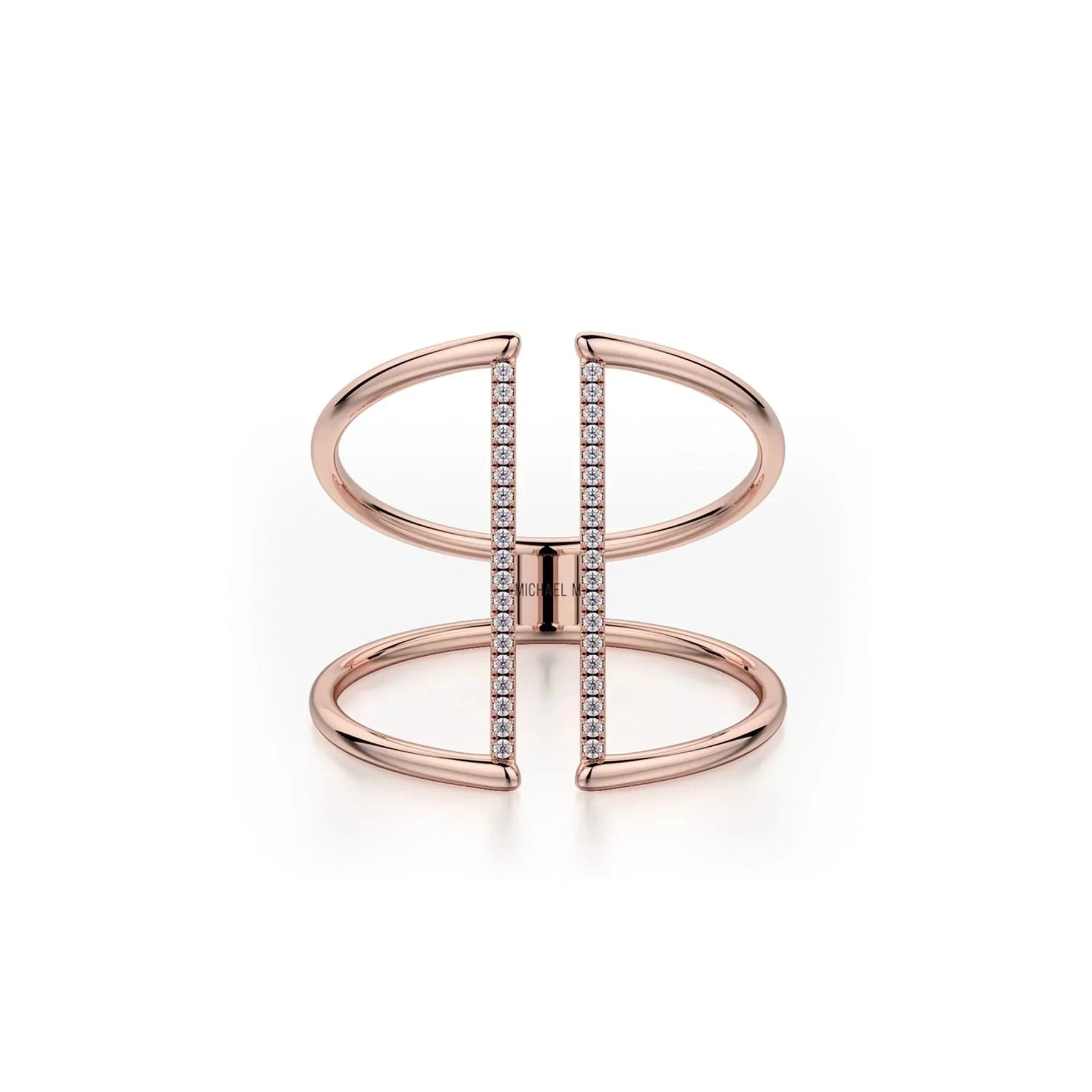MICHAEL M Fashion Rings 14K Rose Gold / 6.5 Double Band Diamond Bar Ring F288-RG6.5