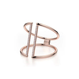 MICHAEL M Fashion Rings 14K Rose Gold / 6.5 Double Band Diamond Bar Ring F288-RG6.5