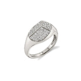 MICHAEL M Fashion Rings 14K White Gold / 4 Carve Signet Ring with Pavé F465WG