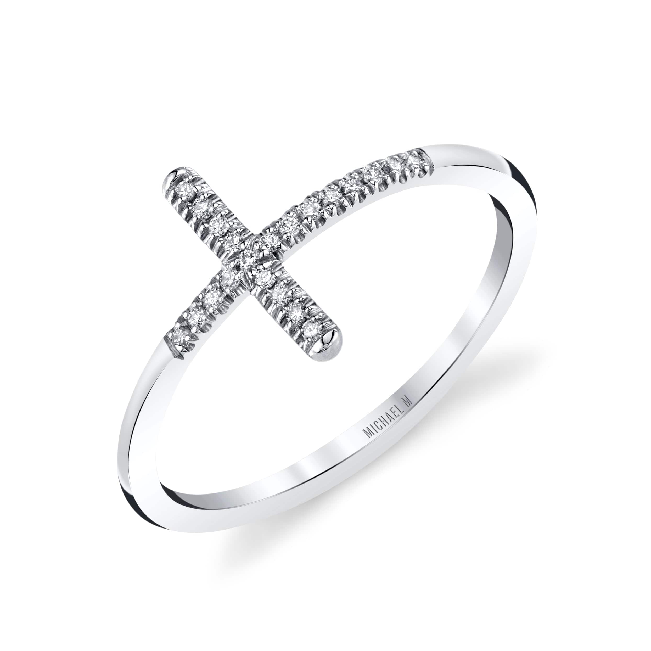 MICHAEL M Fashion Rings 14K White Gold / 4 Diamond Cross Ring F330-WG4