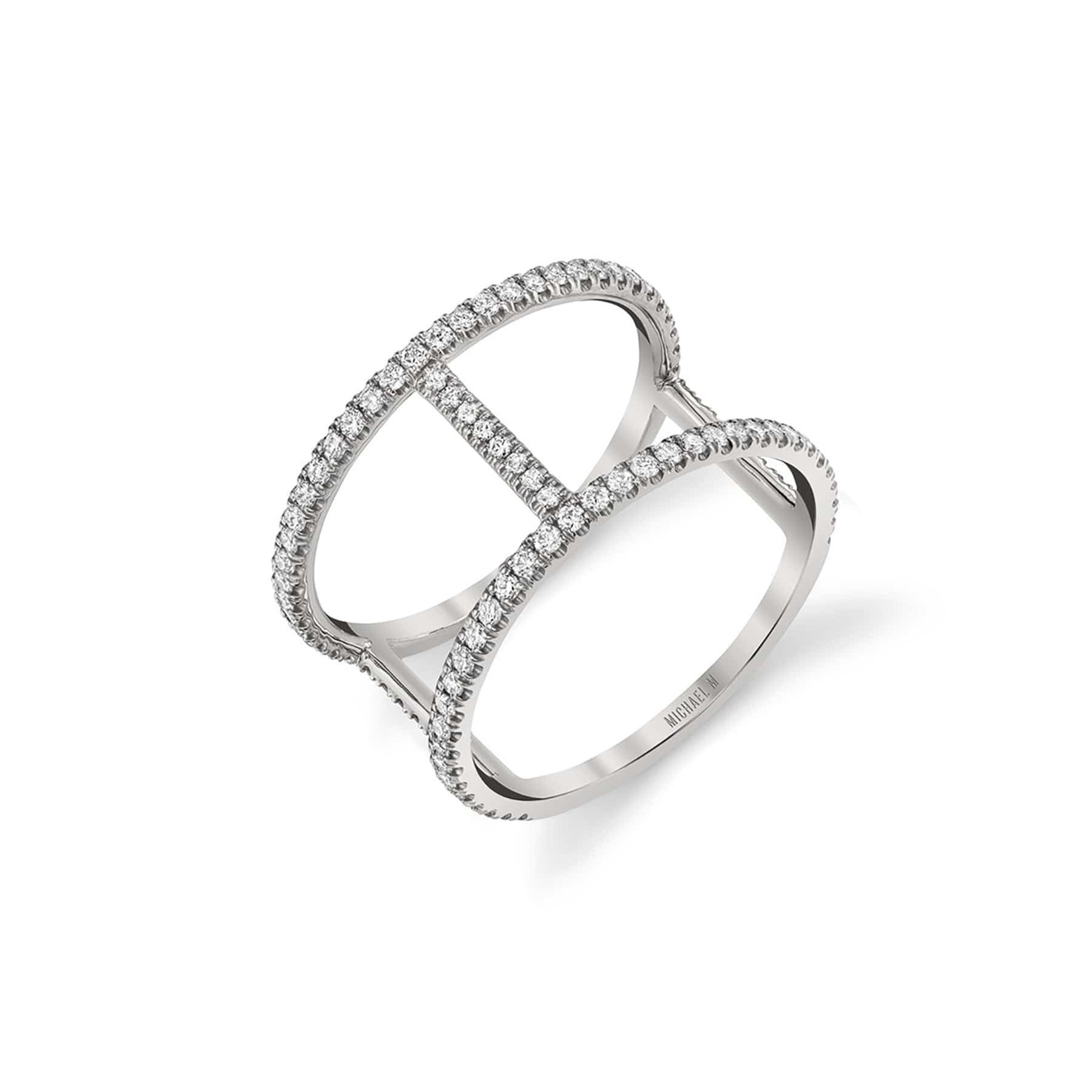 MICHAEL M Fashion Rings 14K White Gold / 4 Double Bar Diamond Ring F332-WG4