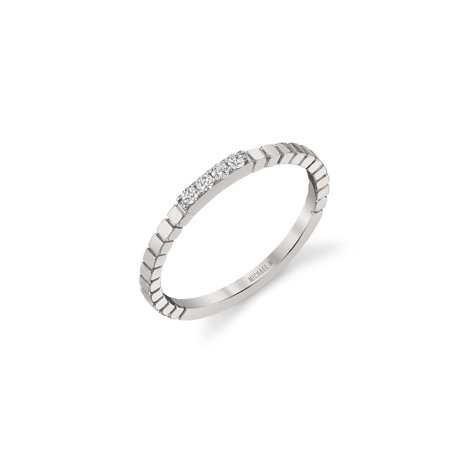 MICHAEL M Fashion Rings 14K White Gold / 4 Etched  Four Diamond Band B326-WG4