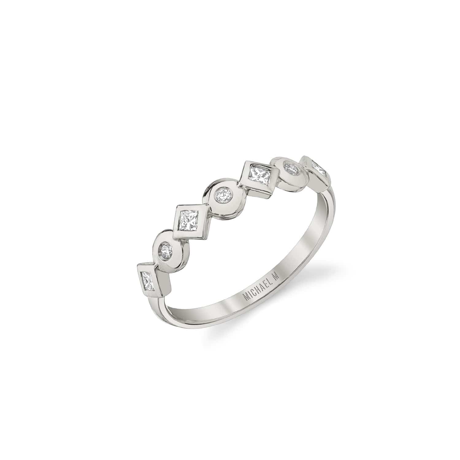 MICHAEL M Fashion Rings 14K White Gold / 4 Mixed Shape Bezel Ring F420