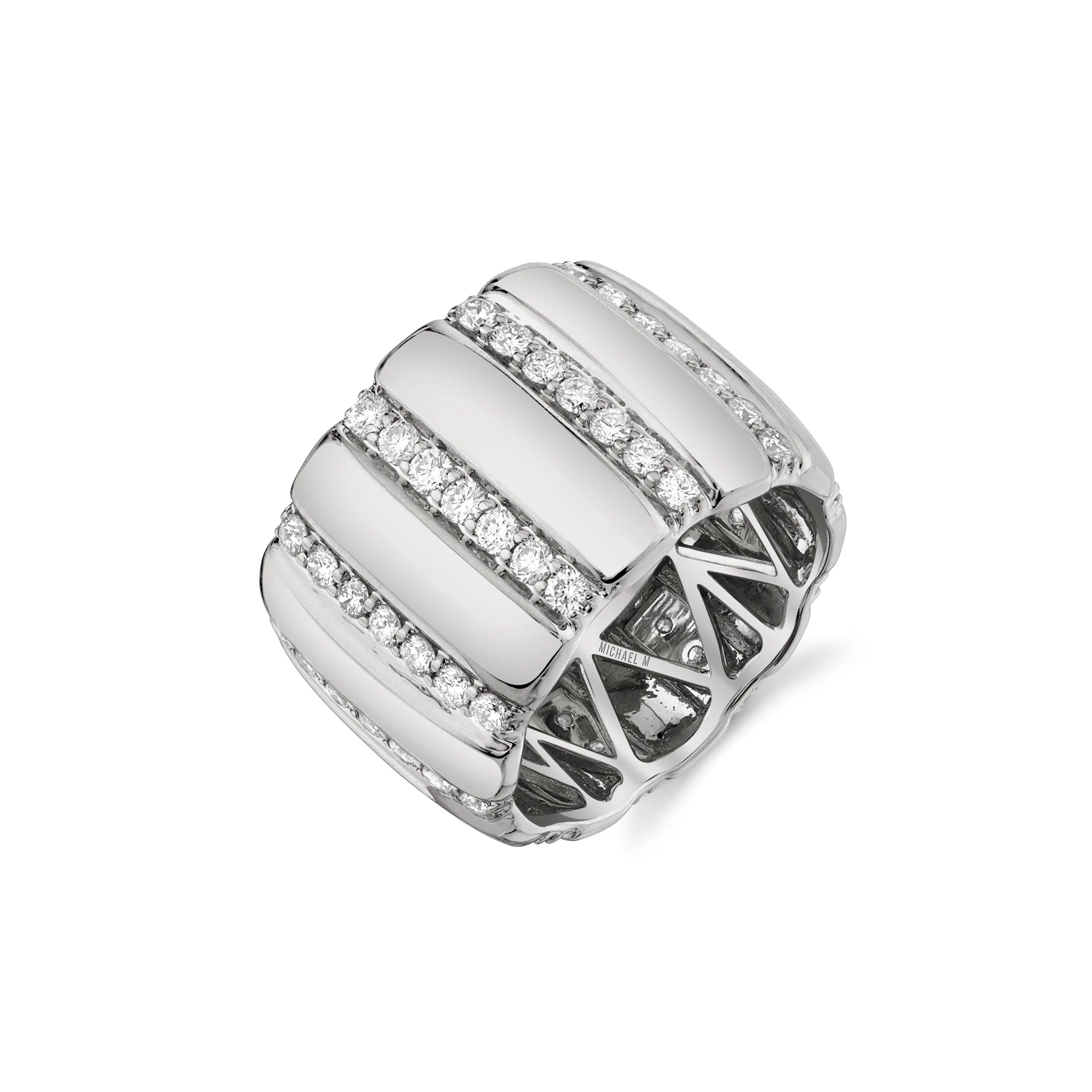 MICHAEL M Fashion Rings 14K White Gold / 4 Orb Ribbed Ring F530