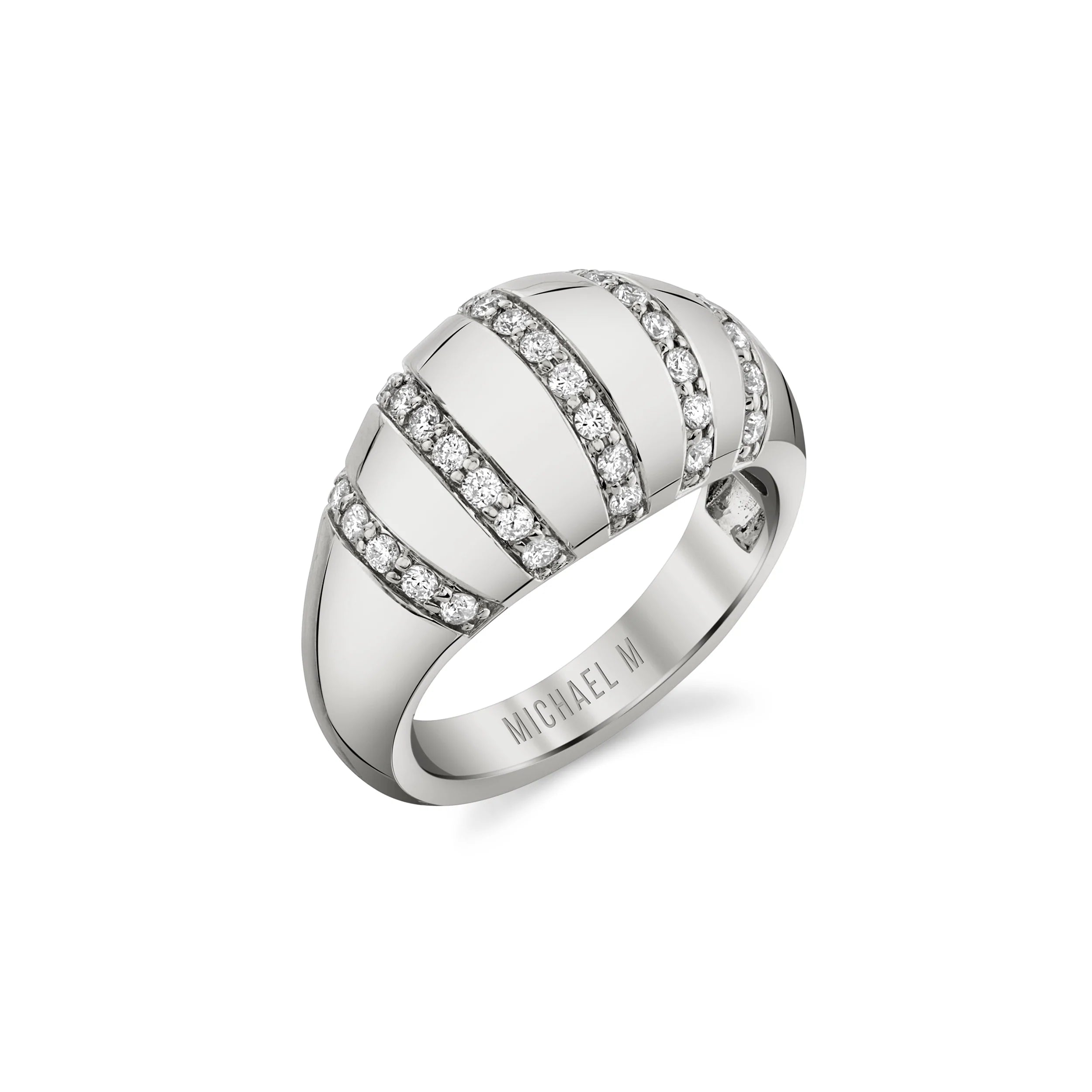 MICHAEL M Fashion Rings 14K White Gold / 4 Orb Stripe Signet Ring F532