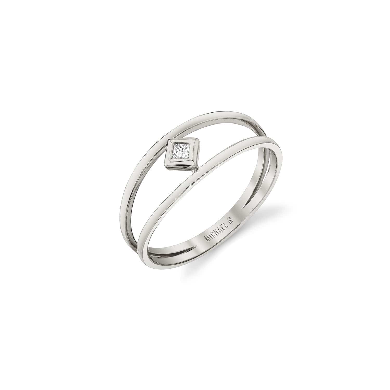 MICHAEL M Fashion Rings 14K White Gold / 4 Princess Bezel Double Shank Ring F407
