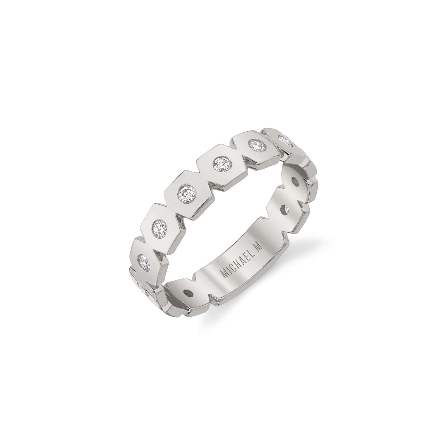 MICHAEL M Fashion Rings 14K White Gold / 4 Signature Bezel Infinity Band B439