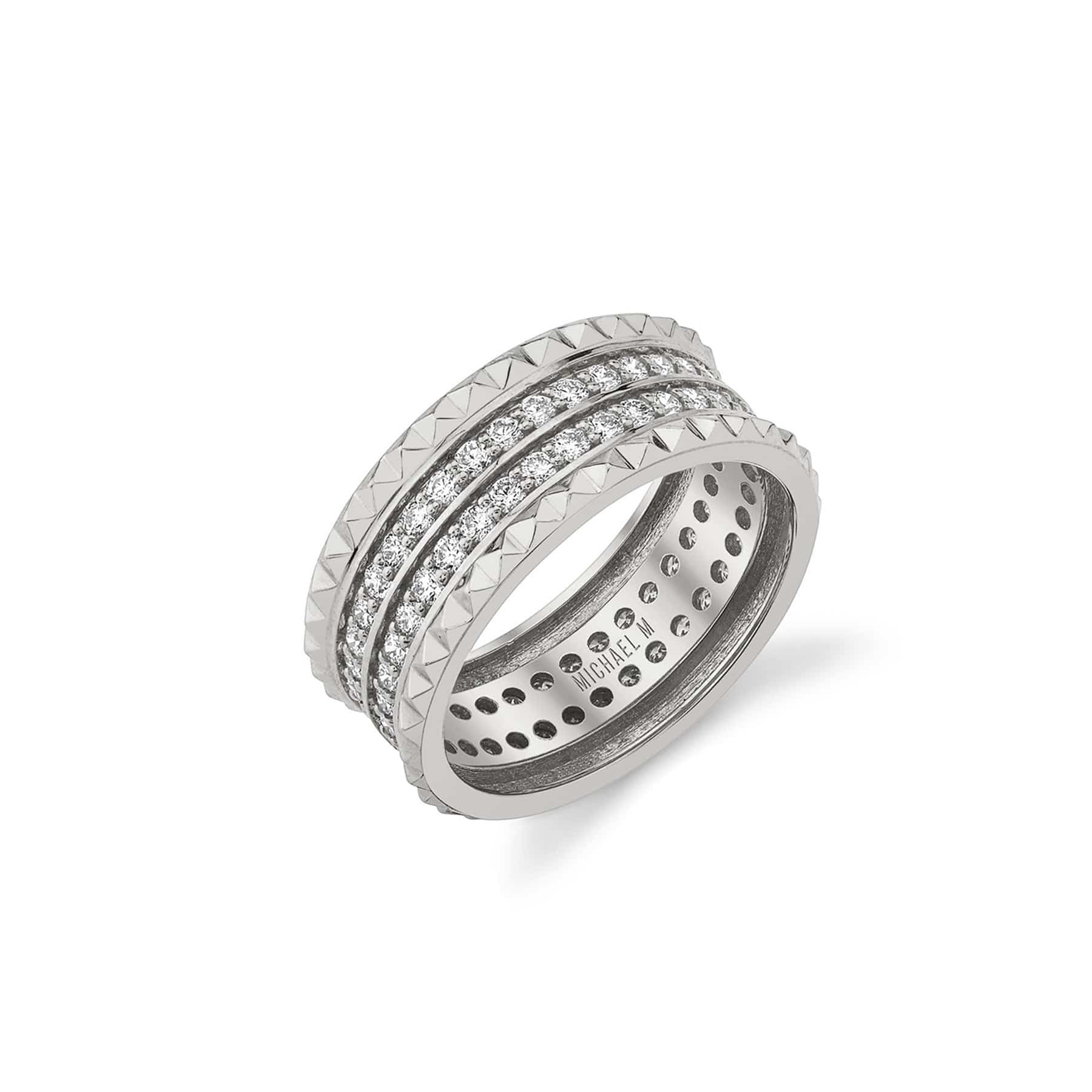 MICHAEL M Fashion Rings 14K White Gold / 4 Tetra Double Pavé Band B362