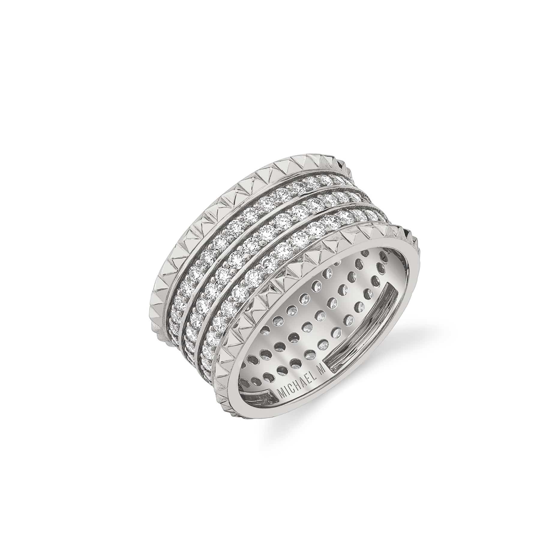 MICHAEL M Fashion Rings 14K White Gold / 4 Tetra Triple Pavé Band B363WG