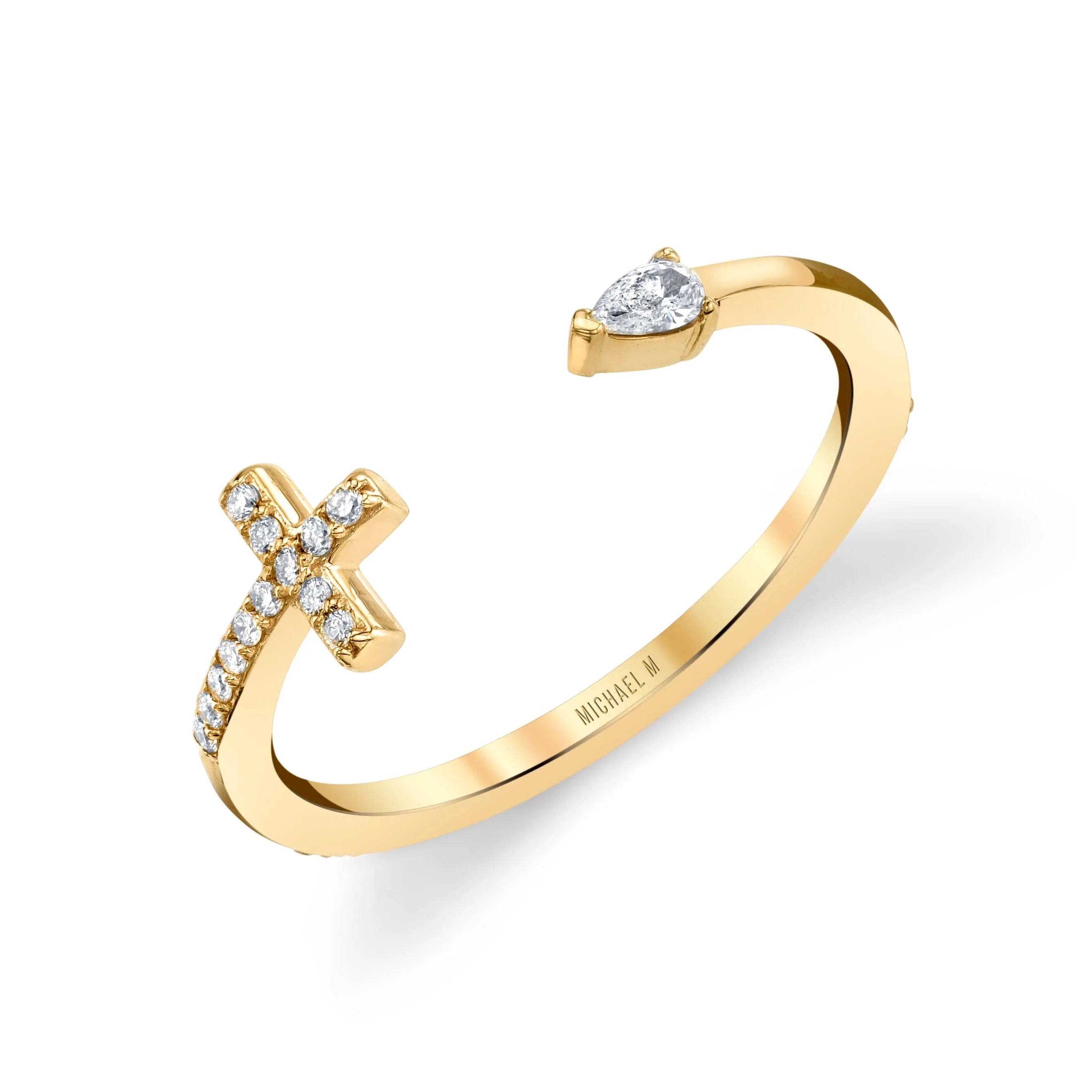 MICHAEL M Fashion Rings 14K Yellow Gold / 4 Cross and Teardrop Diamond Ring F322-YG4
