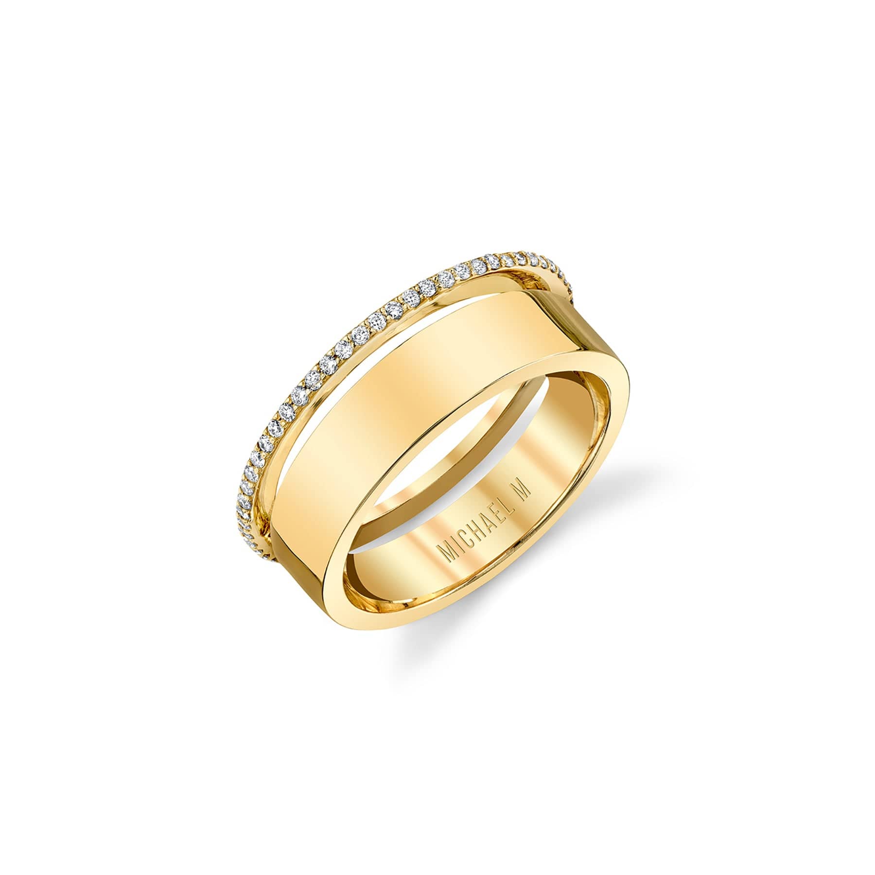 MICHAEL M Fashion Rings 14K Yellow Gold / 4 Metal and Diamond Dual Band B325-YG4