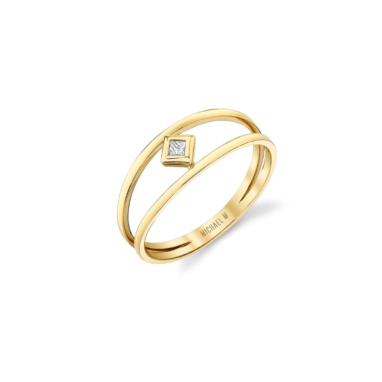 MICHAEL M Fashion Rings 14K Yellow Gold / 4 Princess Bezel Double Shank Ring F407