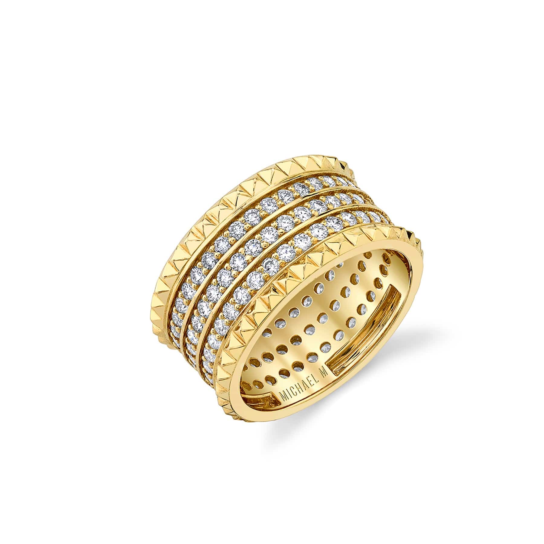 MICHAEL M Fashion Rings 14K Yellow Gold / 4 Tetra Triple Pavé Band B363YG