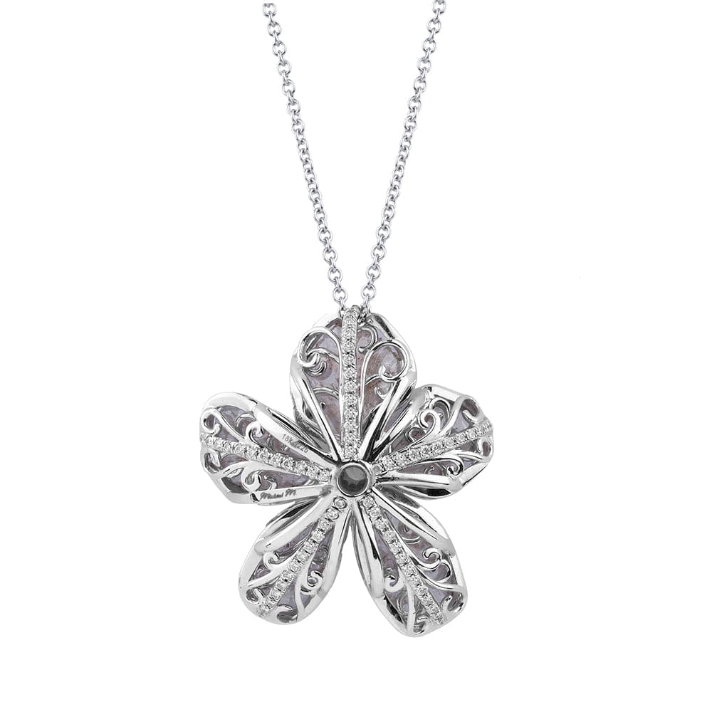 MICHAEL M High Jewelry 5 Petal Flower Pink and Grey Diamond Pendant P150