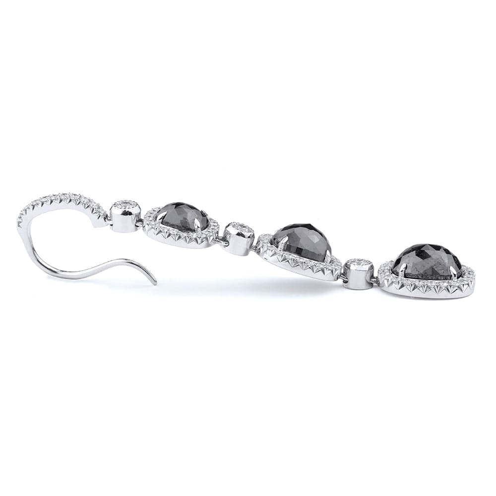 MICHAEL M High Jewelry Triple Drop Cushion Black Diamond Earrings ER225