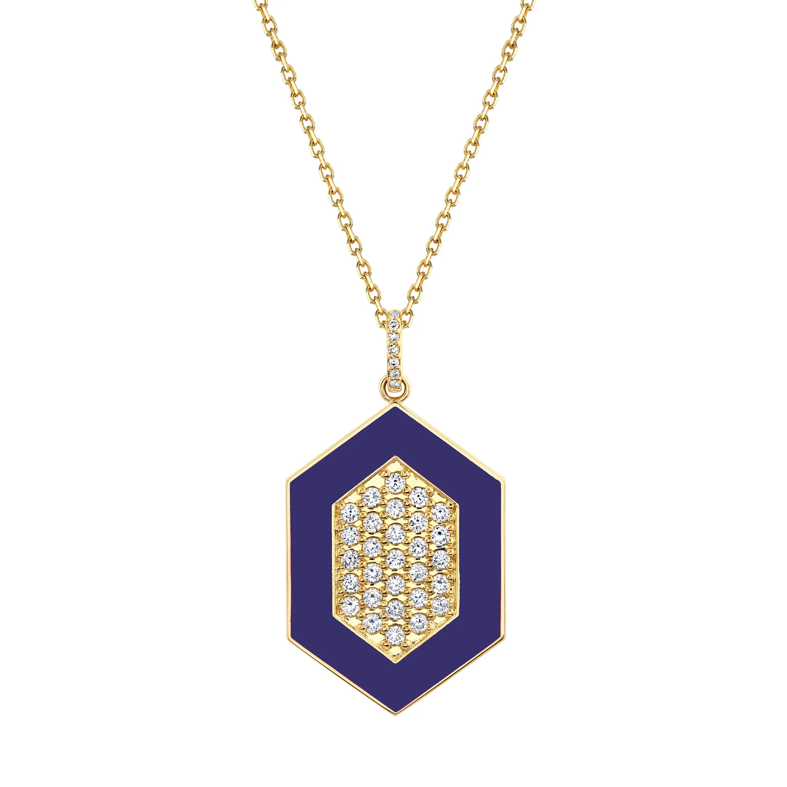 MICHAEL M Necklace 14k Yellow Gold / Blue Chroma Pavé Hexagon Pendant P491