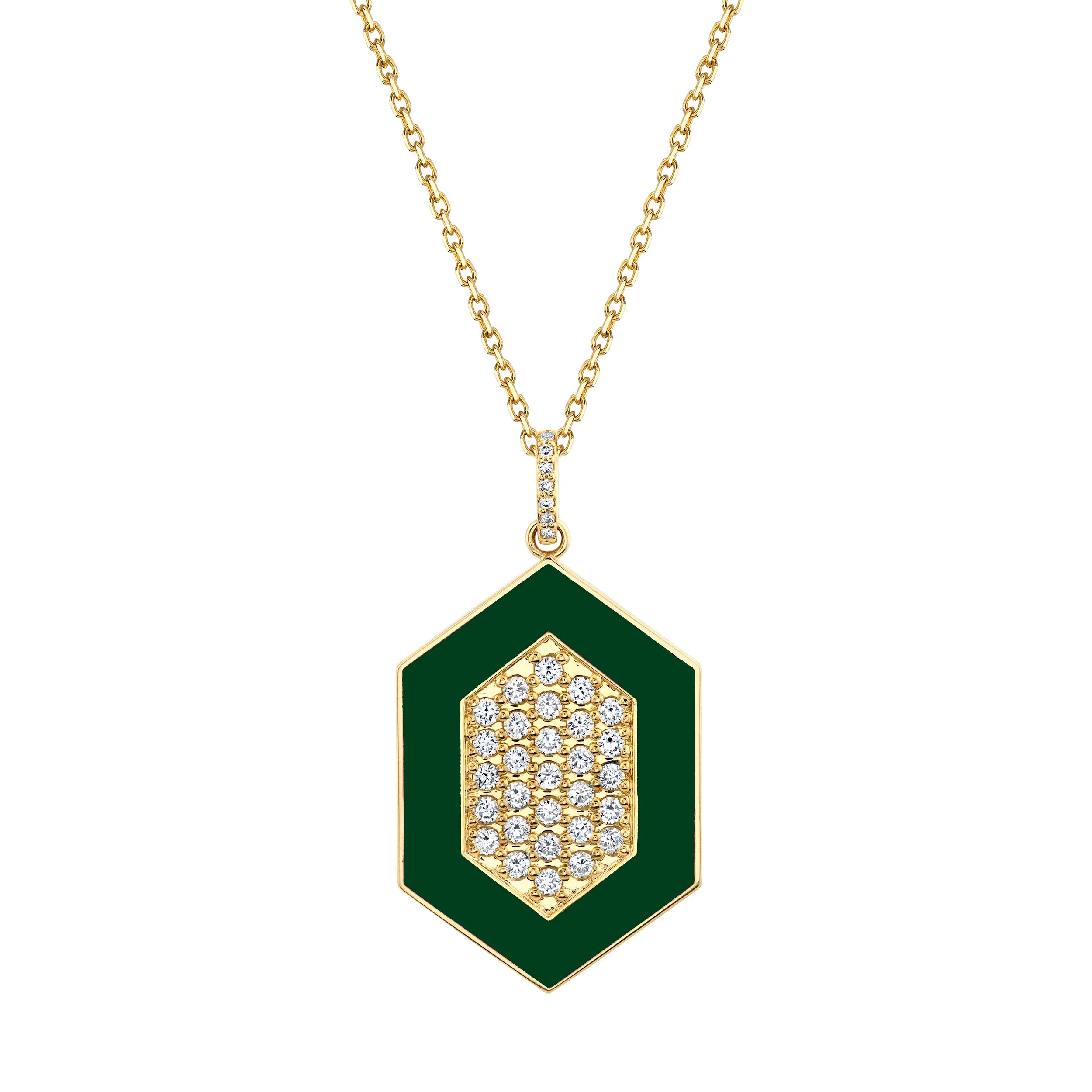 MICHAEL M Necklace 14k Yellow Gold / Green Chroma Pavé Hexagon Pendant P491