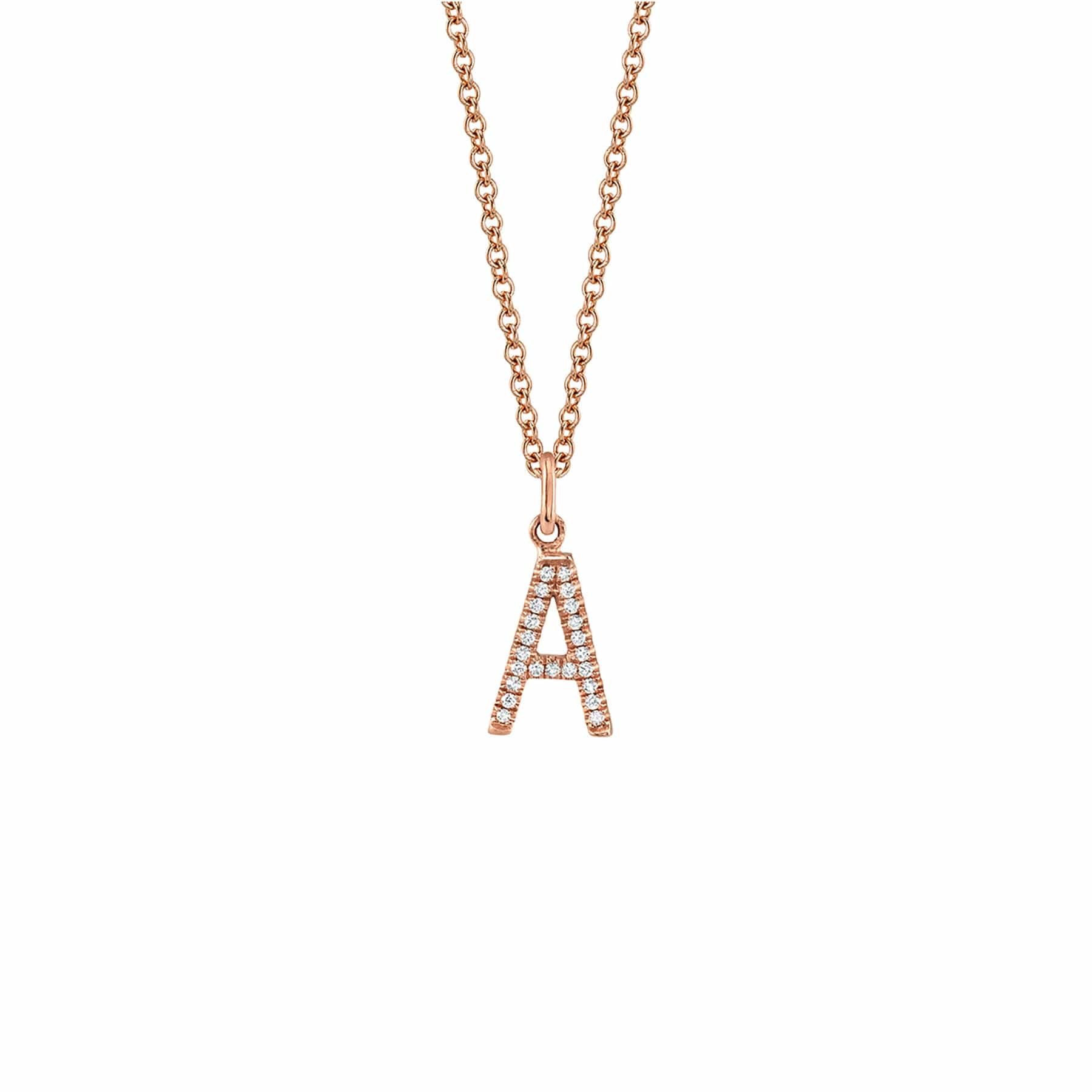 MICHAEL M Necklaces 14K Rose Gold / A Diamond Initial Pendant P141-RG-A