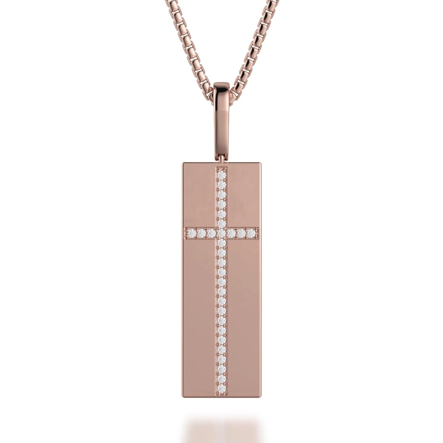 MICHAEL M Necklaces 14K Rose Gold Diamond Cross Tag Necklace MP233RG
