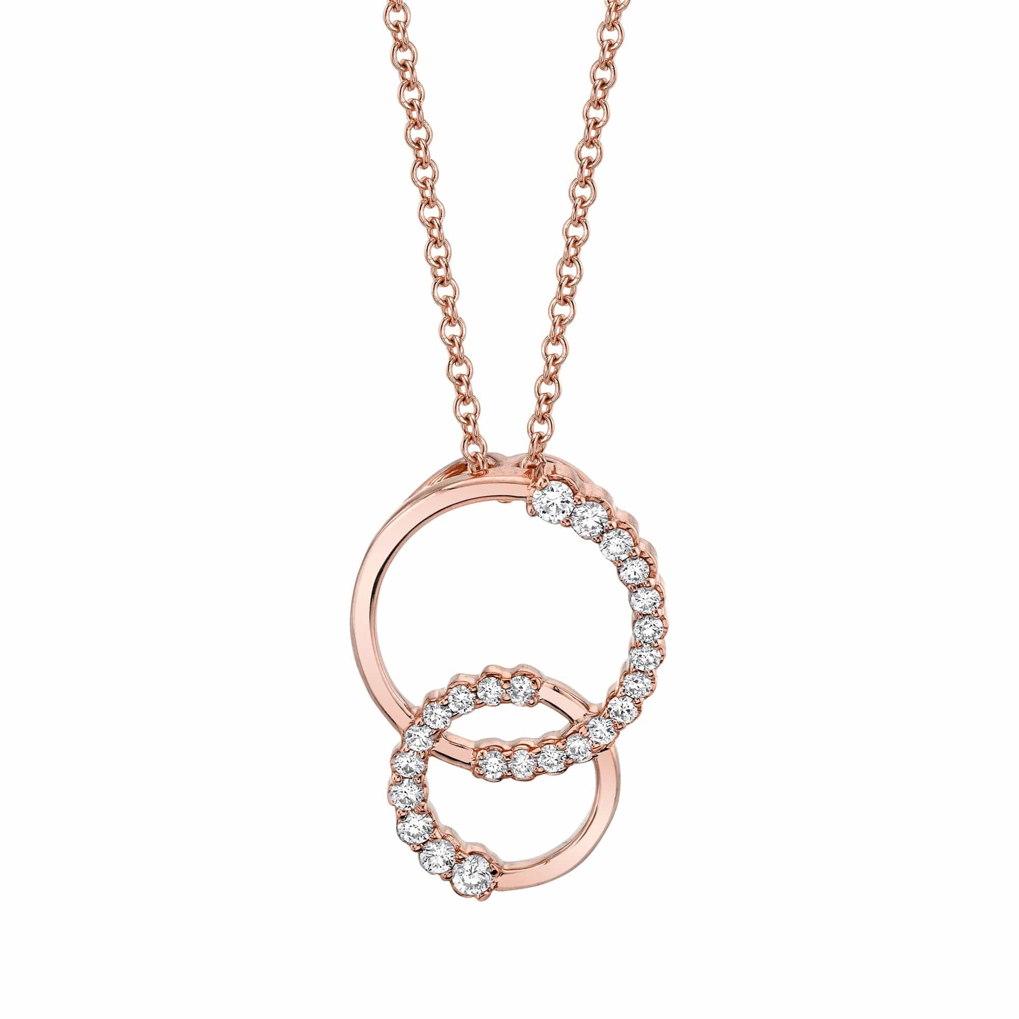 MICHAEL M Necklaces 14K Rose Gold Double Diamond Circle Pendant P221RG