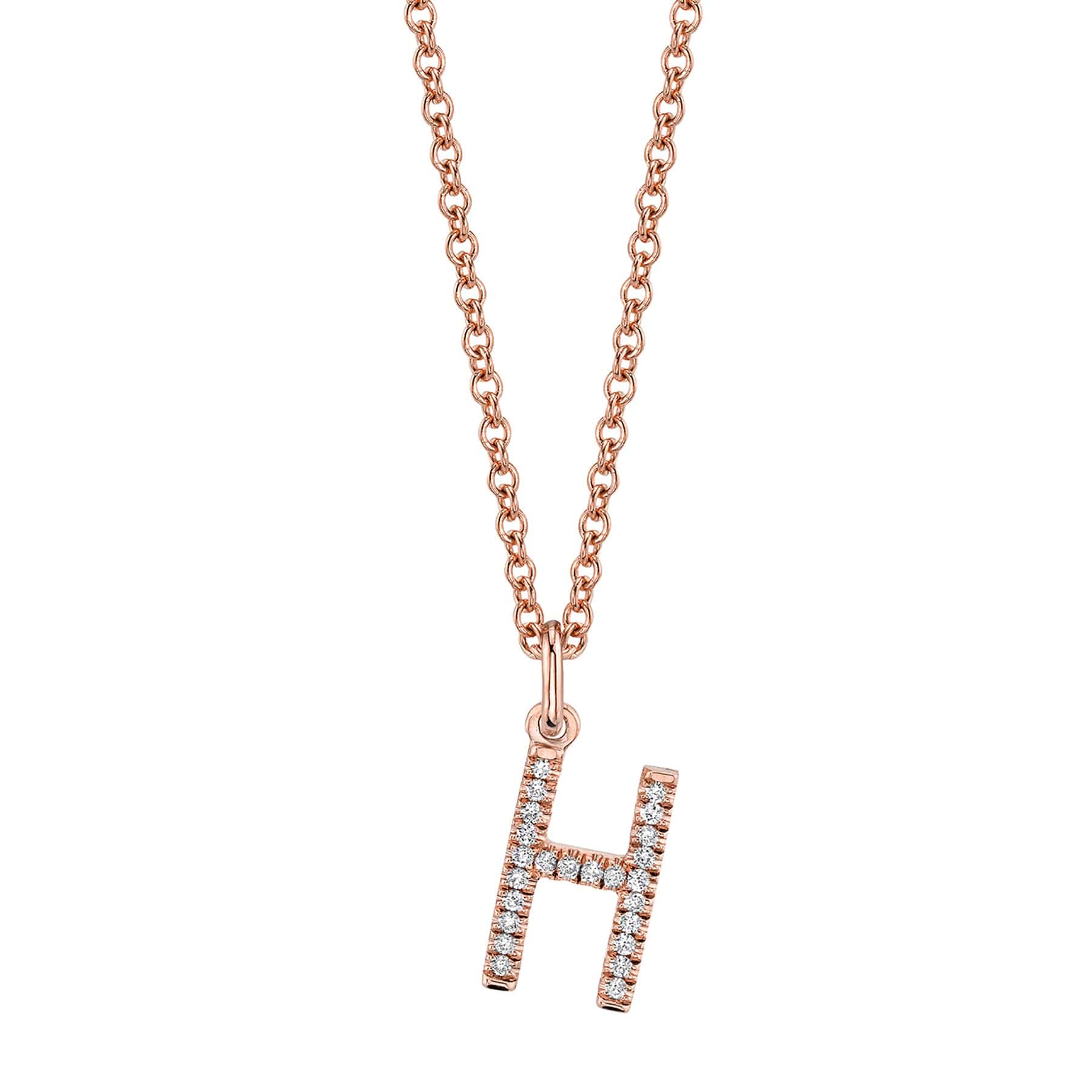 MICHAEL M Necklaces 14K Rose Gold / H Diamond Initial Pendant P141-RG-H