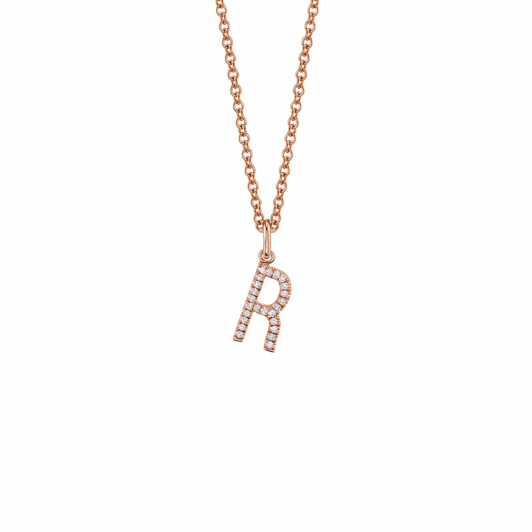 MICHAEL M Necklaces 14K Rose Gold / R Diamond Initial Pendant P141-RG-R