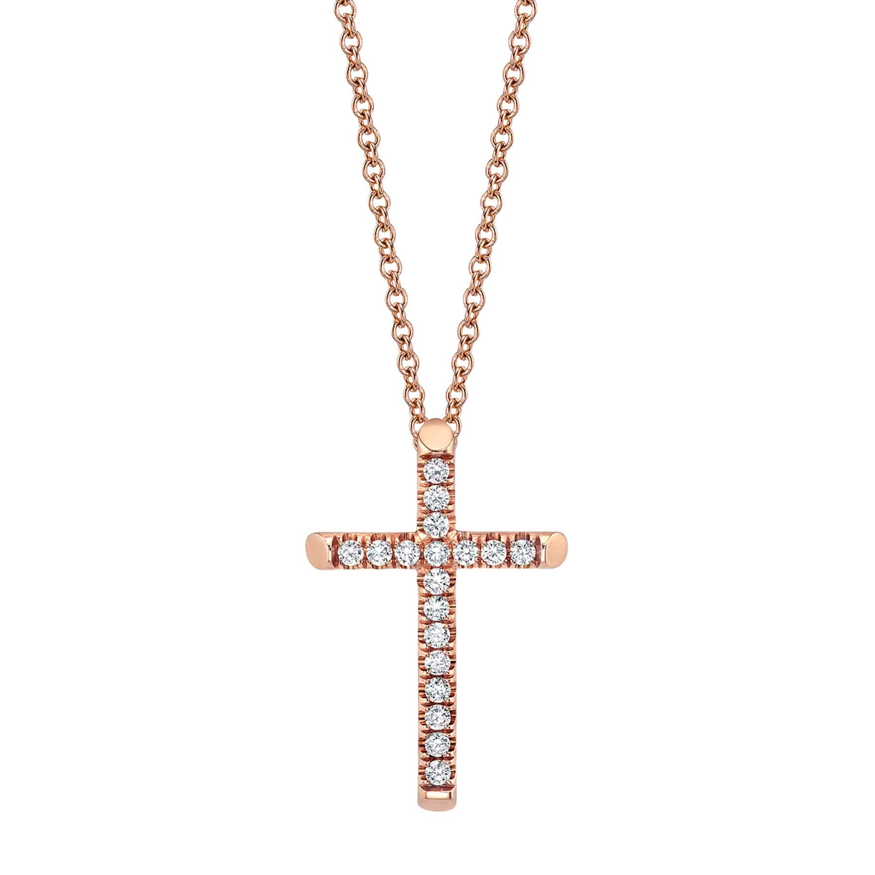 MICHAEL M Necklaces 14K Rose Gold Small Diamond Cross Pendant P139S-RG
