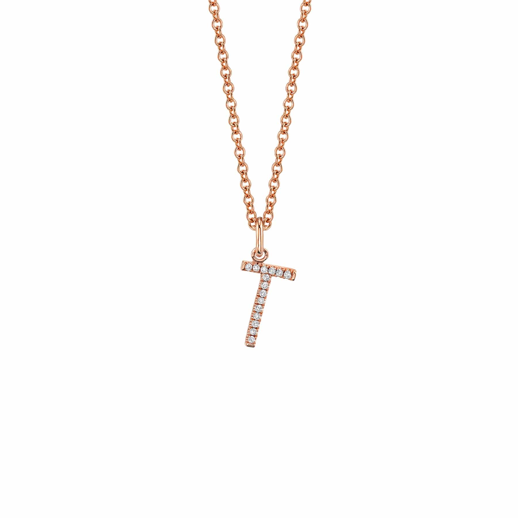 MICHAEL M Necklaces 14K Rose Gold / T Diamond Initial Pendant P141-RG-T