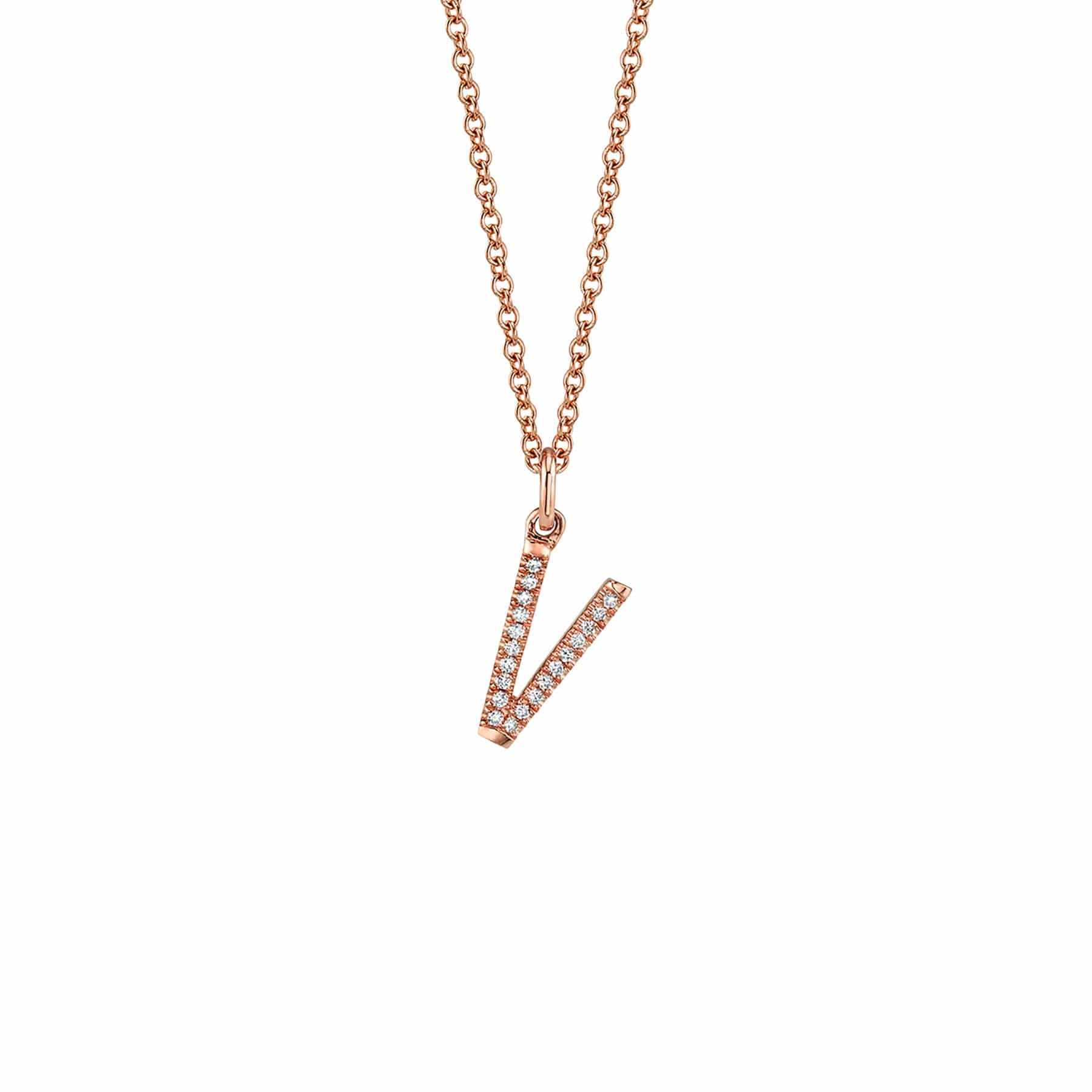 MICHAEL M Necklaces 14K Rose Gold / V Diamond Initial Pendant P141-RG-V