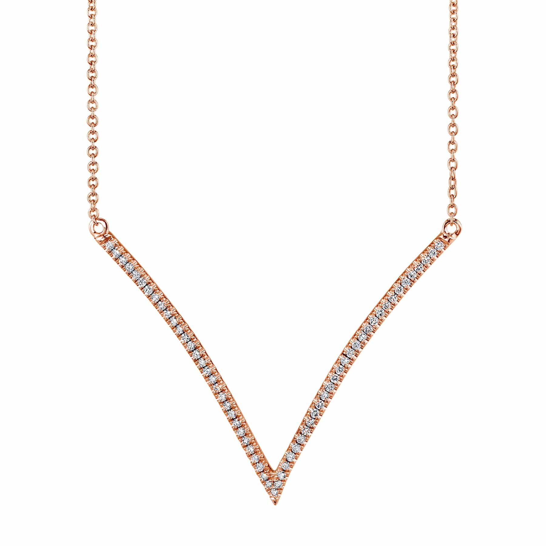 MICHAEL M Necklaces 14K Rose Gold Wide V Diamond Pendant P217RG