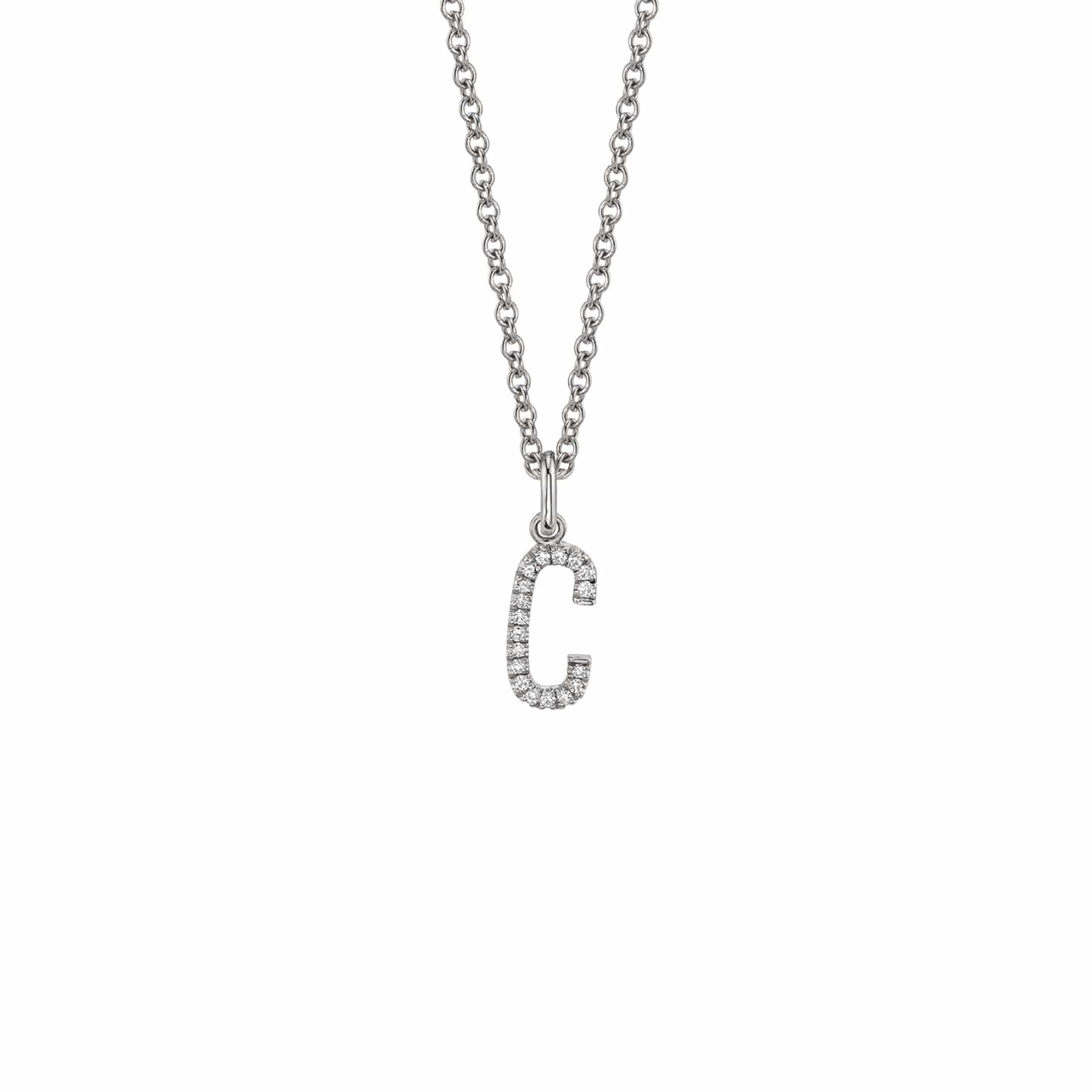 MICHAEL M Necklaces 14K White Gold / C Diamond Initial Pendant P141-WG-C