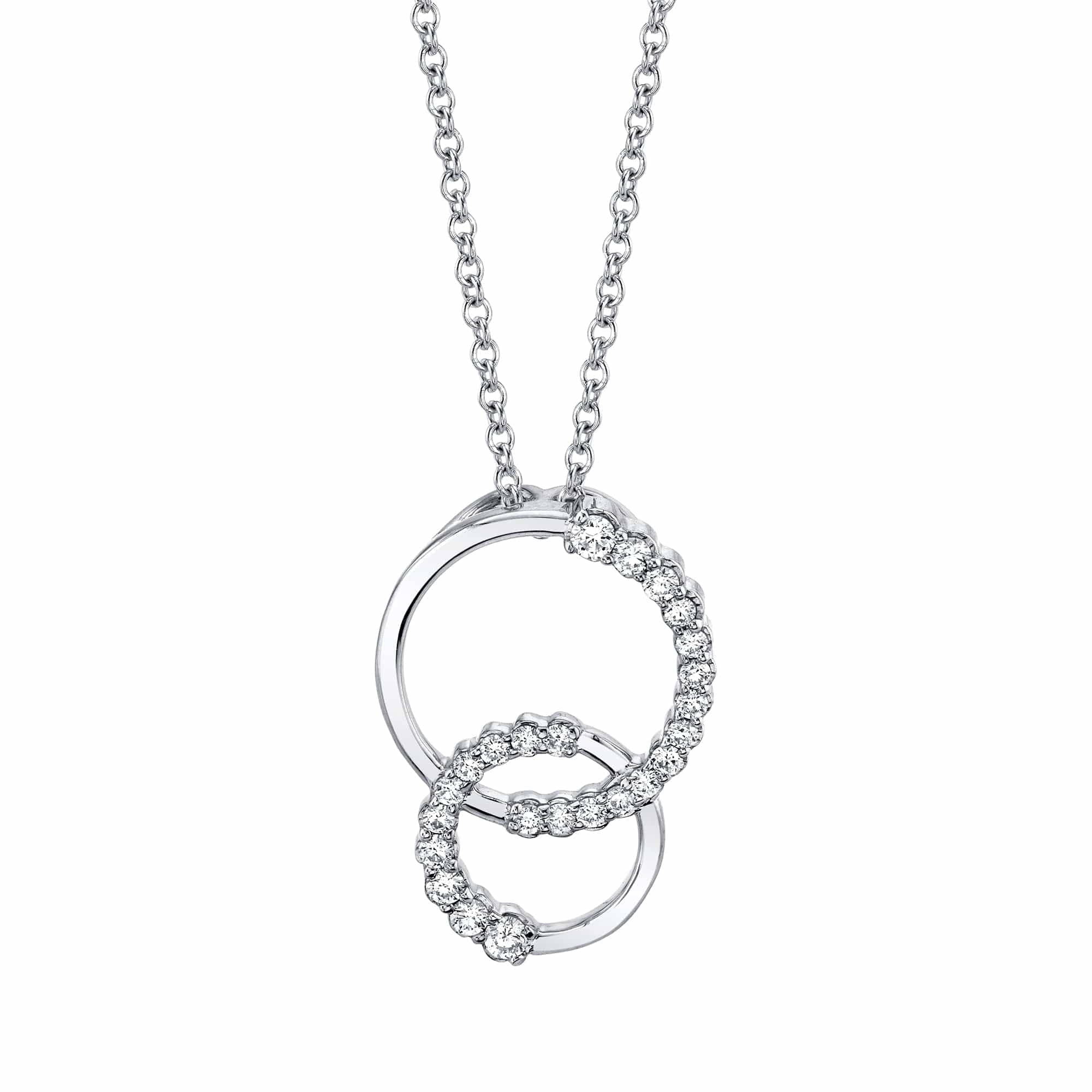 MICHAEL M Necklaces 14K White Gold Double Diamond Circle Pendant P221WG