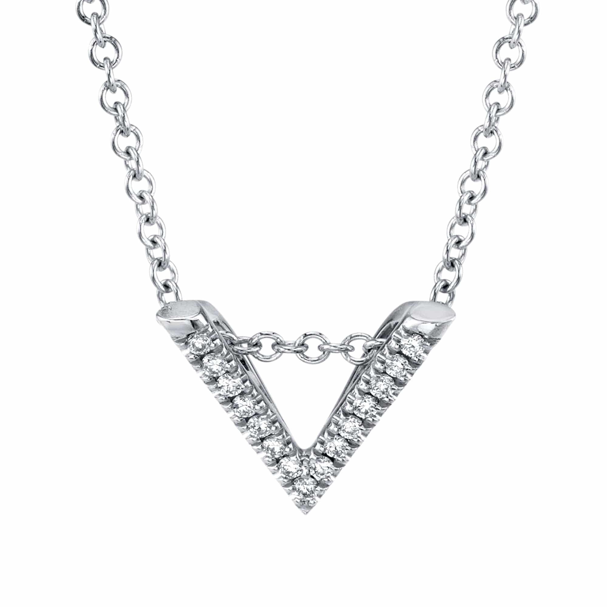 MICHAEL M Necklaces 14K White Gold Mini V Diamond Pendant Necklace P215WG