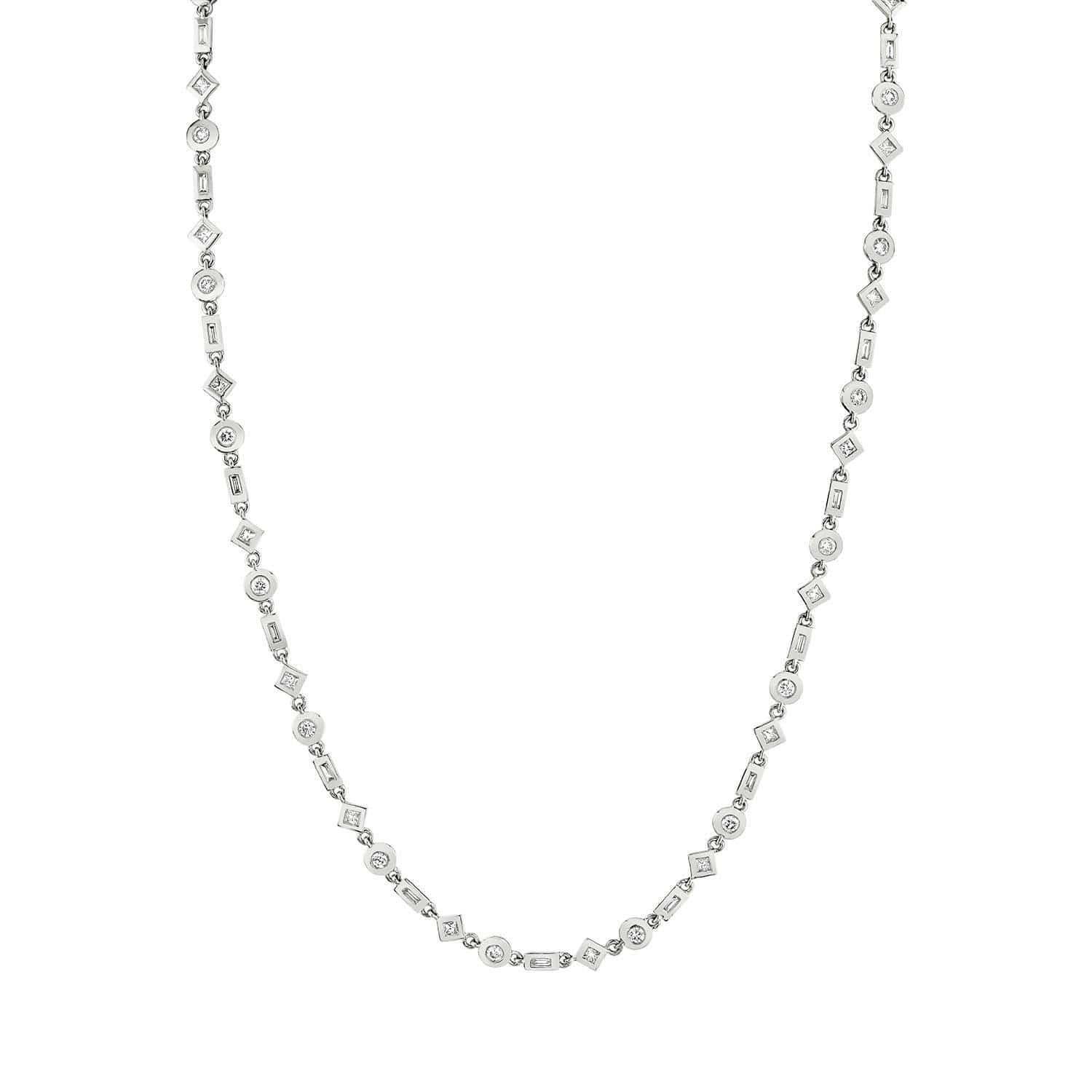 MICHAEL M Necklaces 14K White Gold Mixed Shape Bezel Tennis Necklace CN413WG