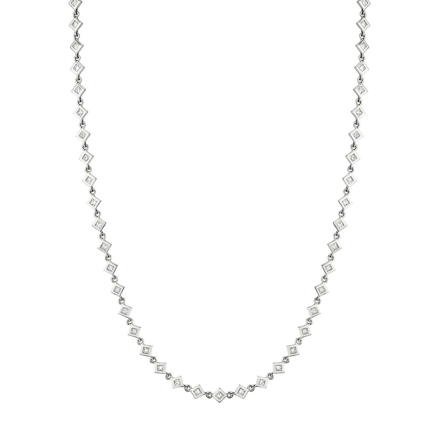 MICHAEL M Necklaces 14K White Gold Princess Bezel Tennis Necklace CN412WG