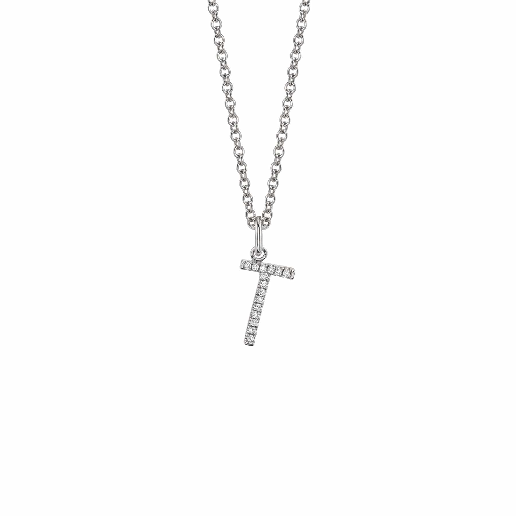 MICHAEL M Necklaces 14K White Gold / T Diamond Initial Pendant P141-WG-T