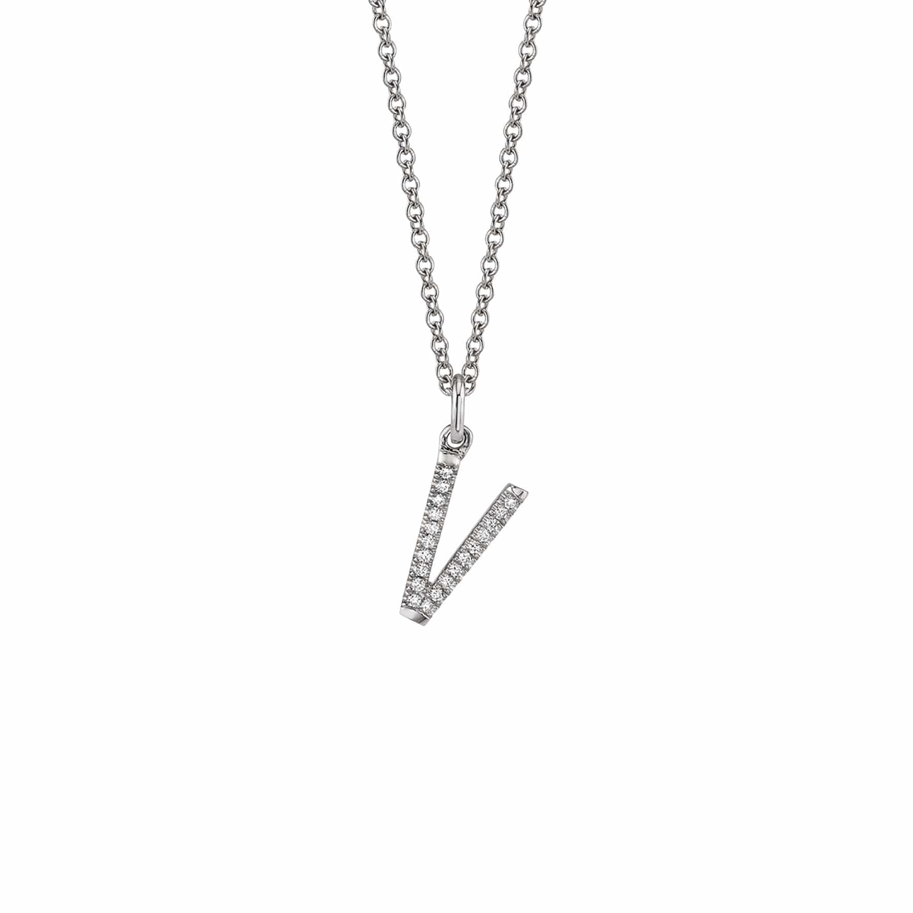 MICHAEL M Necklaces 14K White Gold / V Diamond Initial Pendant P141-WG-V
