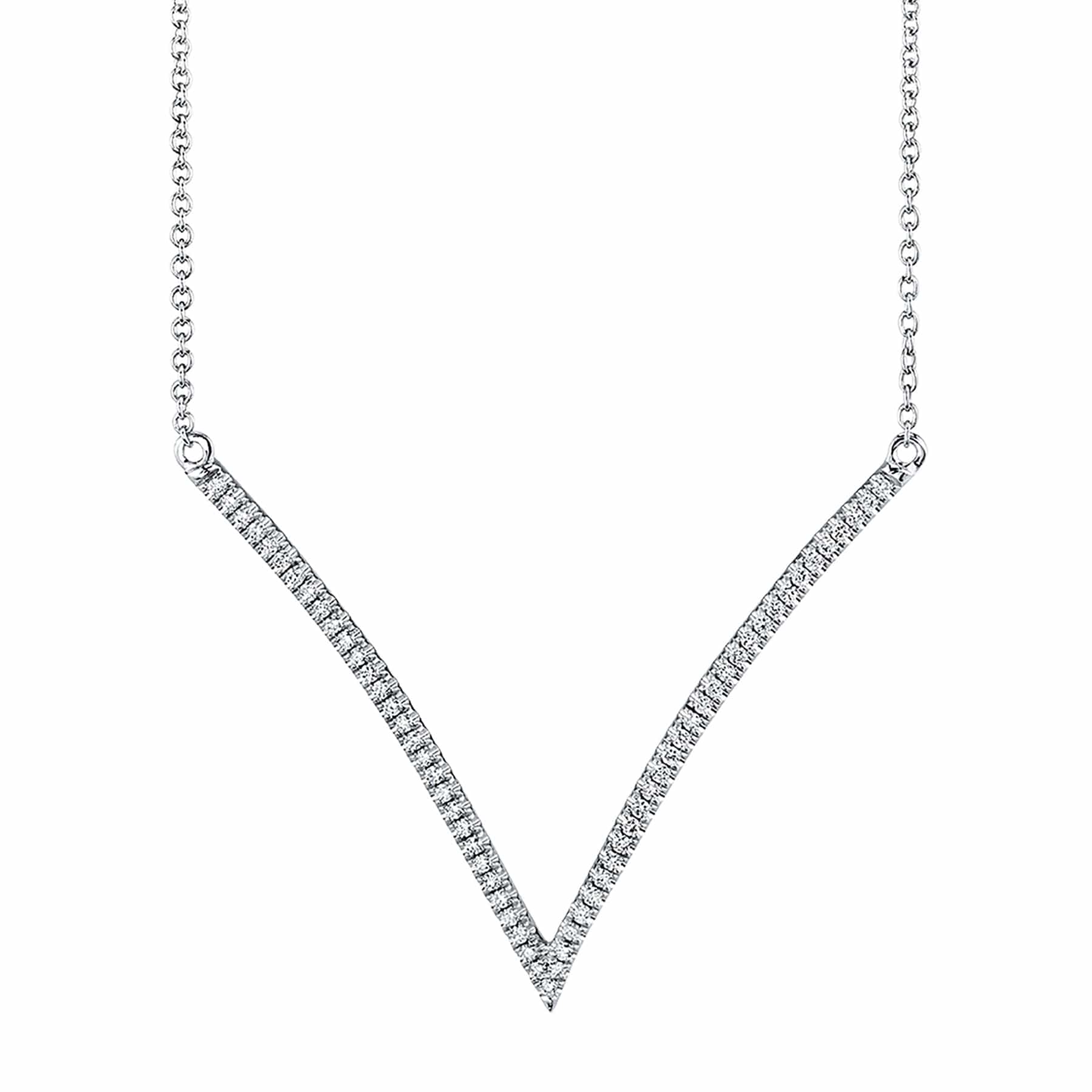 MICHAEL M Necklaces 14K White Gold Wide V Diamond Pendant P217WG