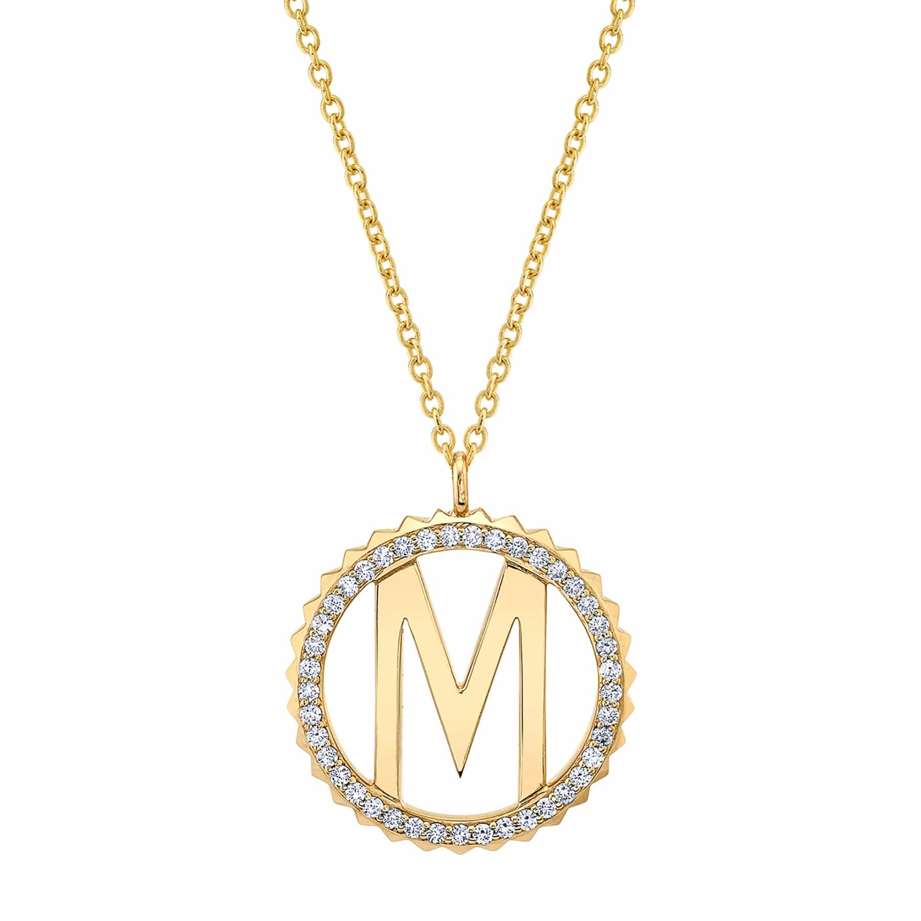 MICHAEL M Necklaces 14K Yellow Gold / M Tetra Pavé Initial Medallion P367YG