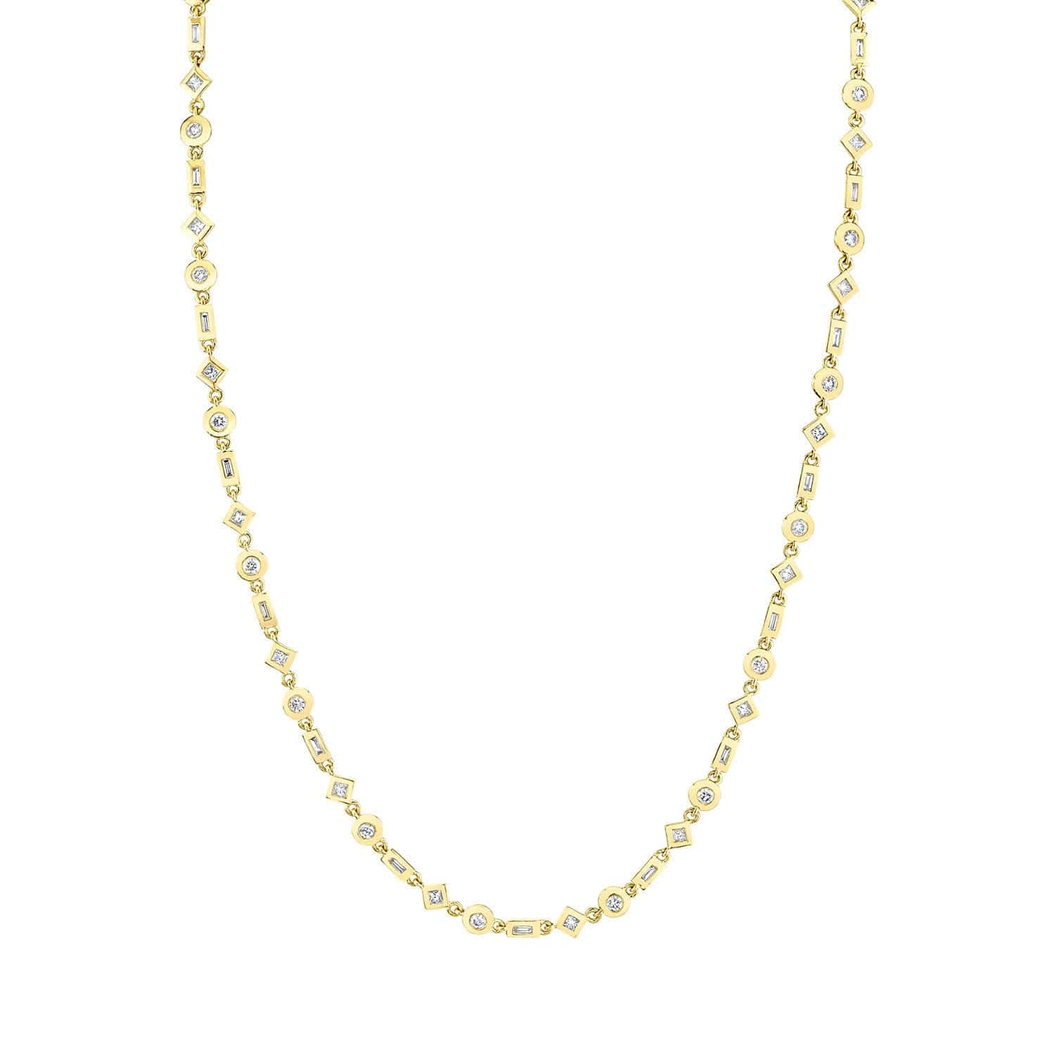 MICHAEL M Necklaces 14K Yellow Gold Mixed Shape Bezel Tennis Necklace CN413YG