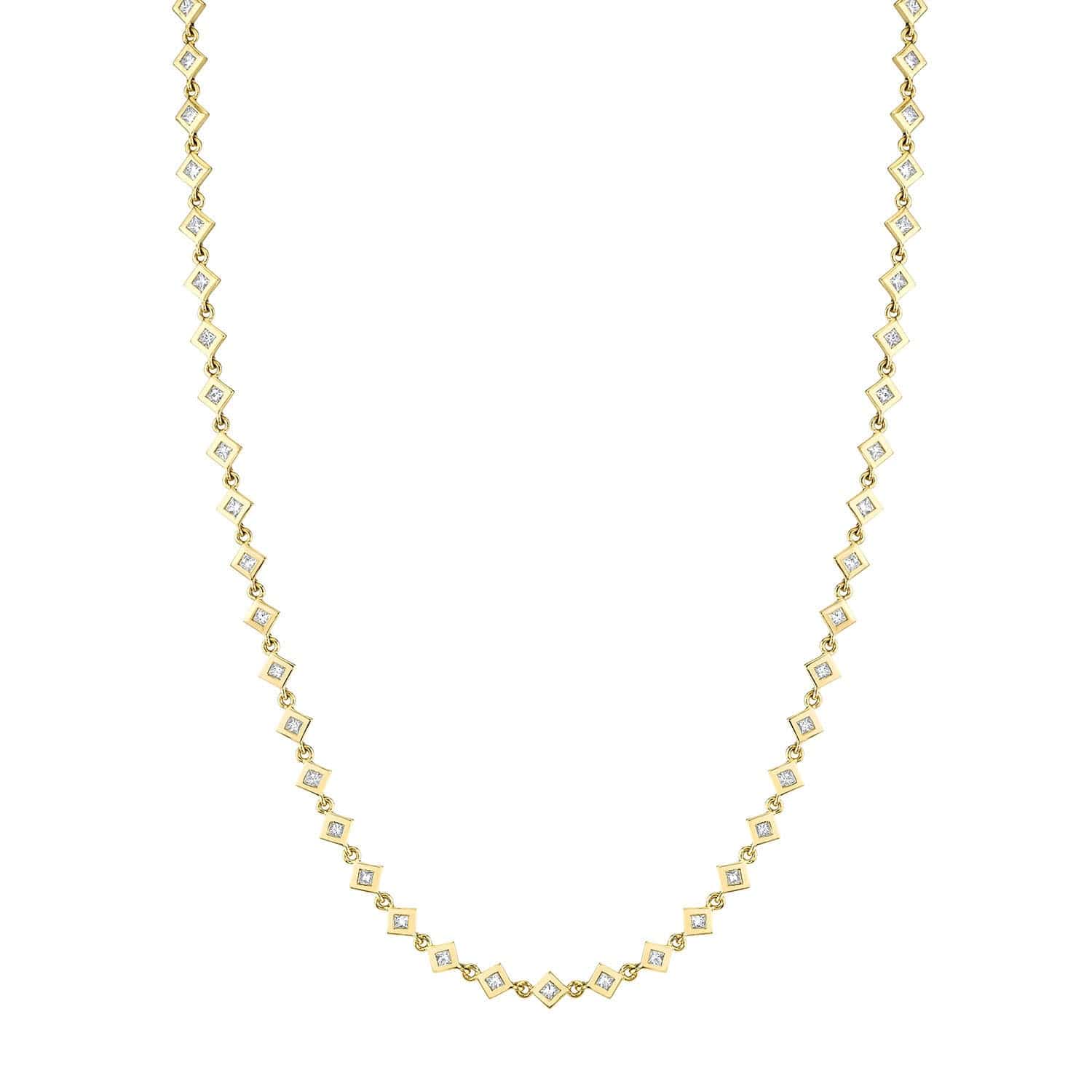 MICHAEL M Necklaces 14K Yellow Gold Princess Bezel Tennis Necklace CN412YG