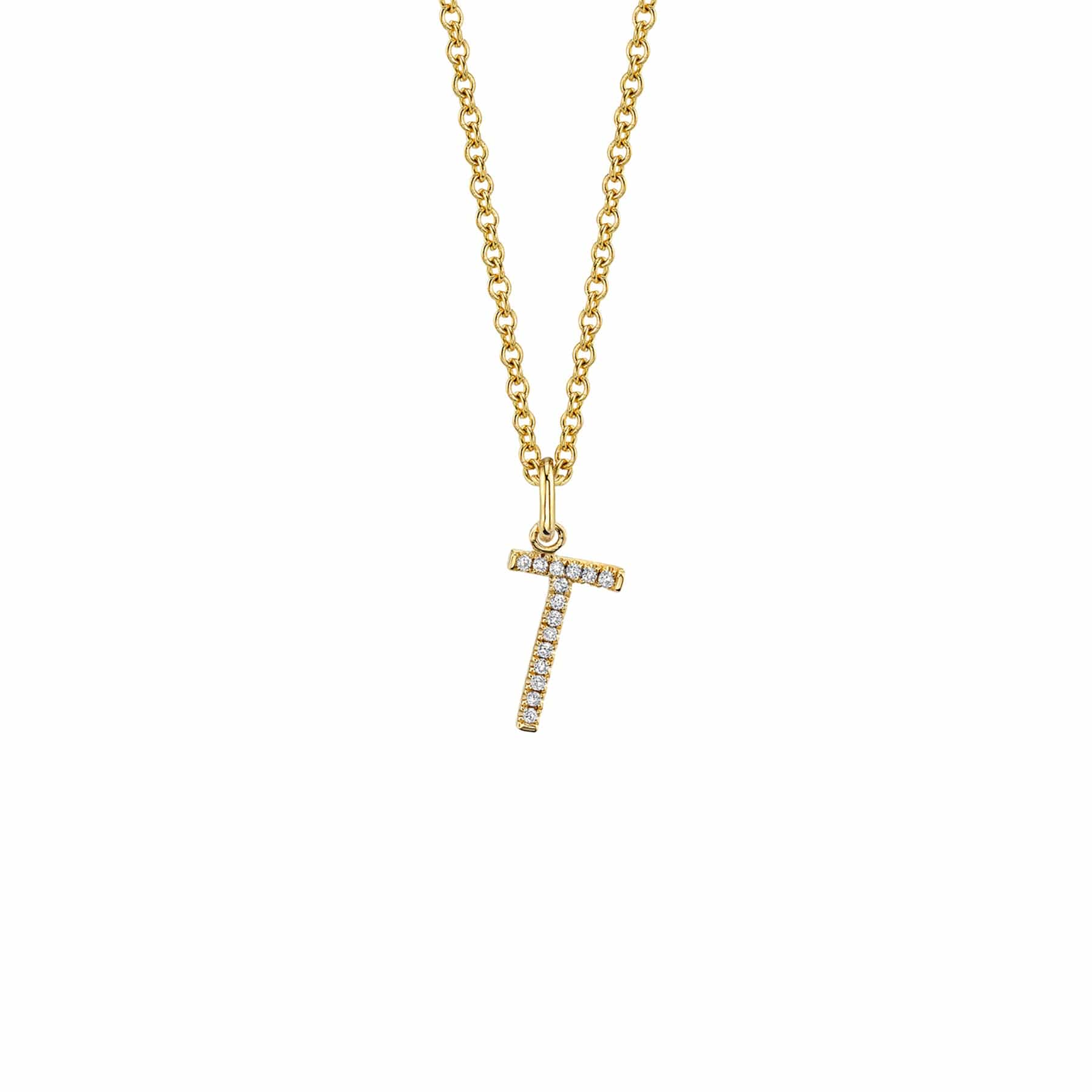MICHAEL M Necklaces 14K Yellow Gold / T Diamond Initial Pendant P141-YG-T