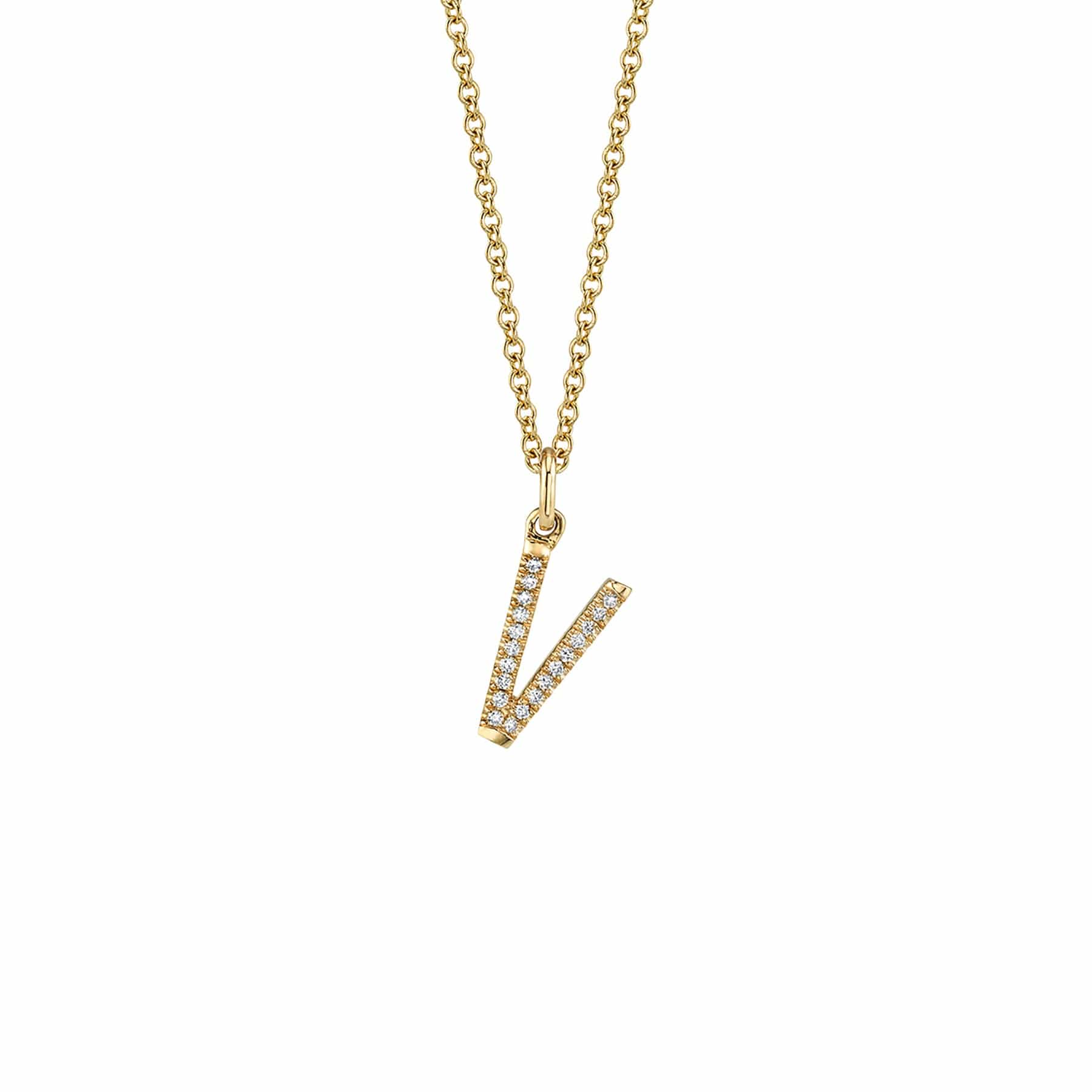 MICHAEL M Necklaces 14K Yellow Gold / V Diamond Initial Pendant P141-YG-V